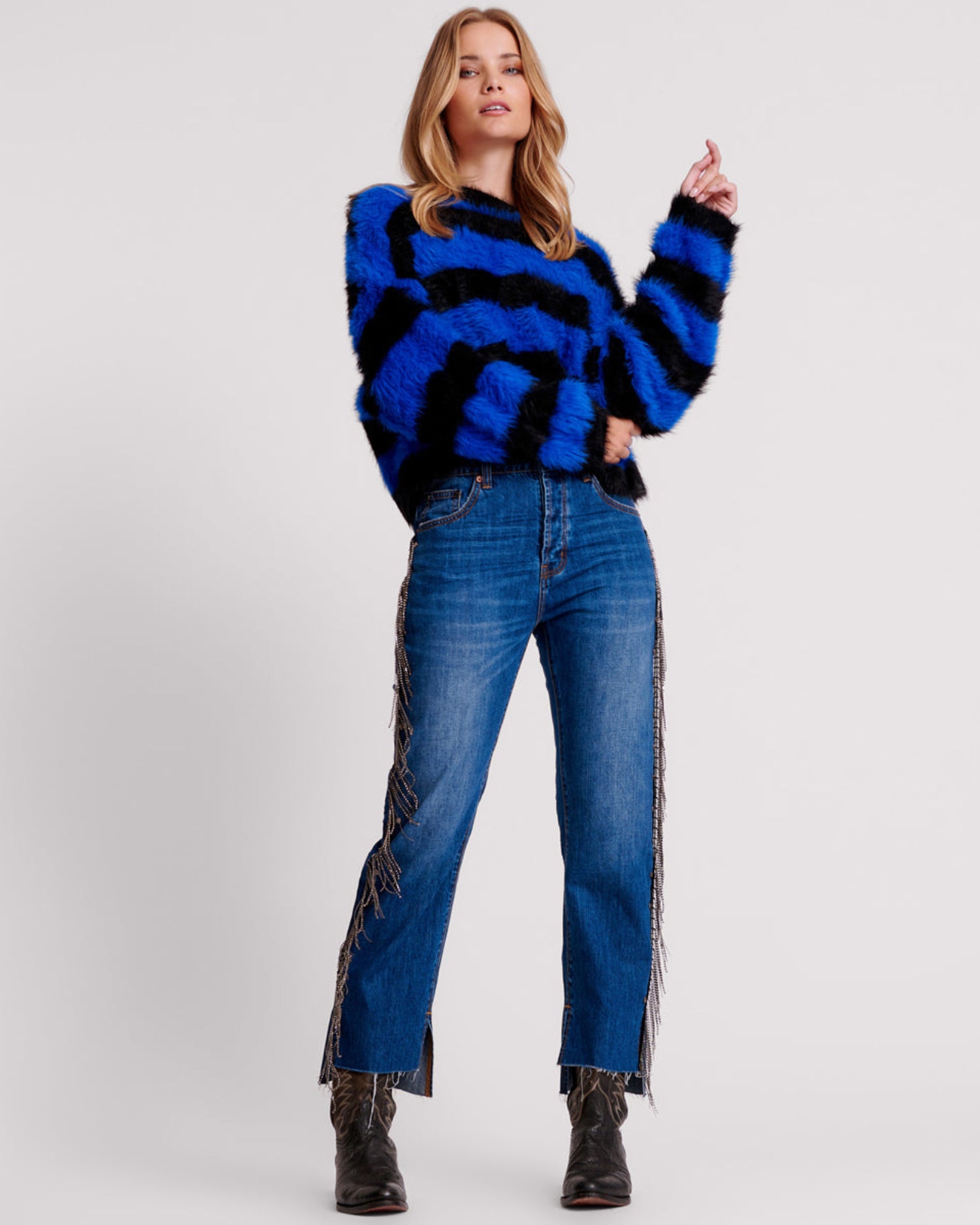 Last Stock KRUGER STRIPE FLUFFY CROP KNIT SWEATER