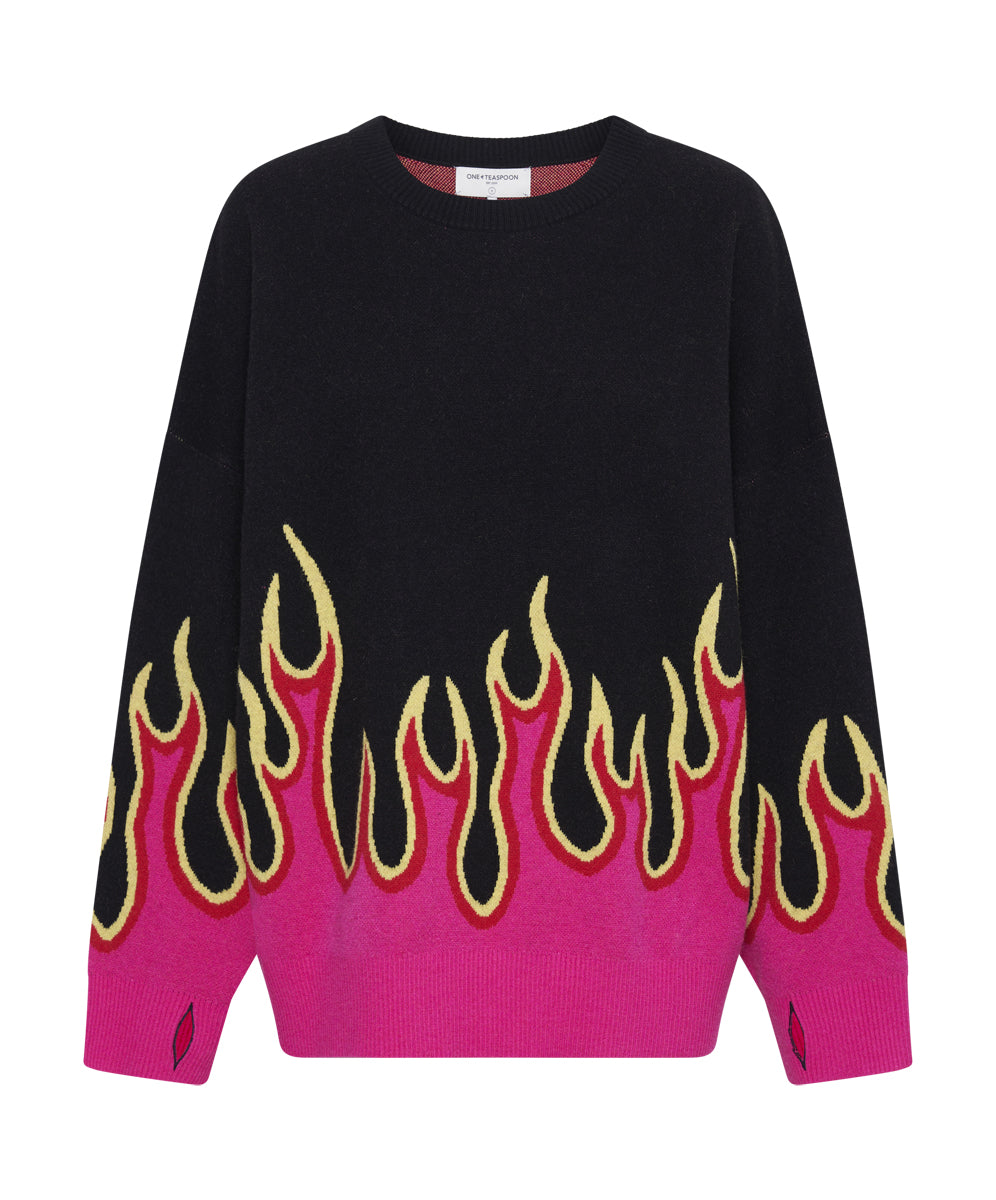 Last Stock On Fire Intarsia Sweater - Black