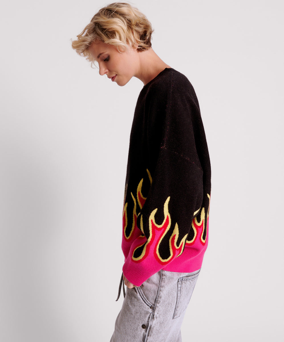 Last Stock On Fire Intarsia Sweater - Black