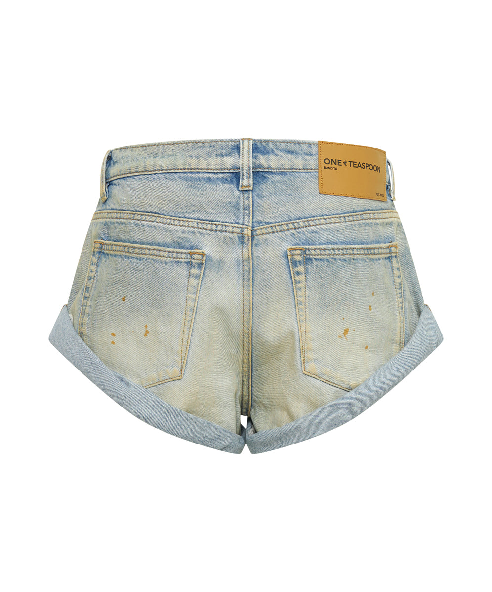 Bandits Low Waist Denim Shorts - Dirty Kansas Blue