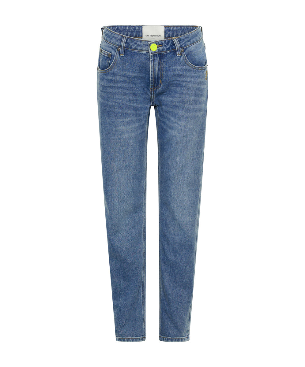 Dirty Blue Denim Truckers Mid Waist Straight Leg Denim Jeans - Blue Rapture