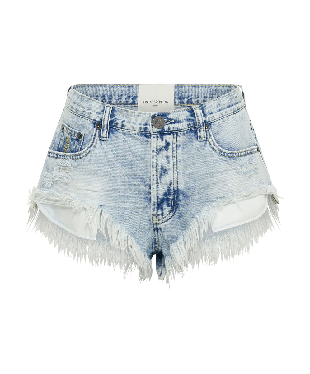 Dirty Blue Denim Rollers Low Waist Denim Shorts - Depeche Blue