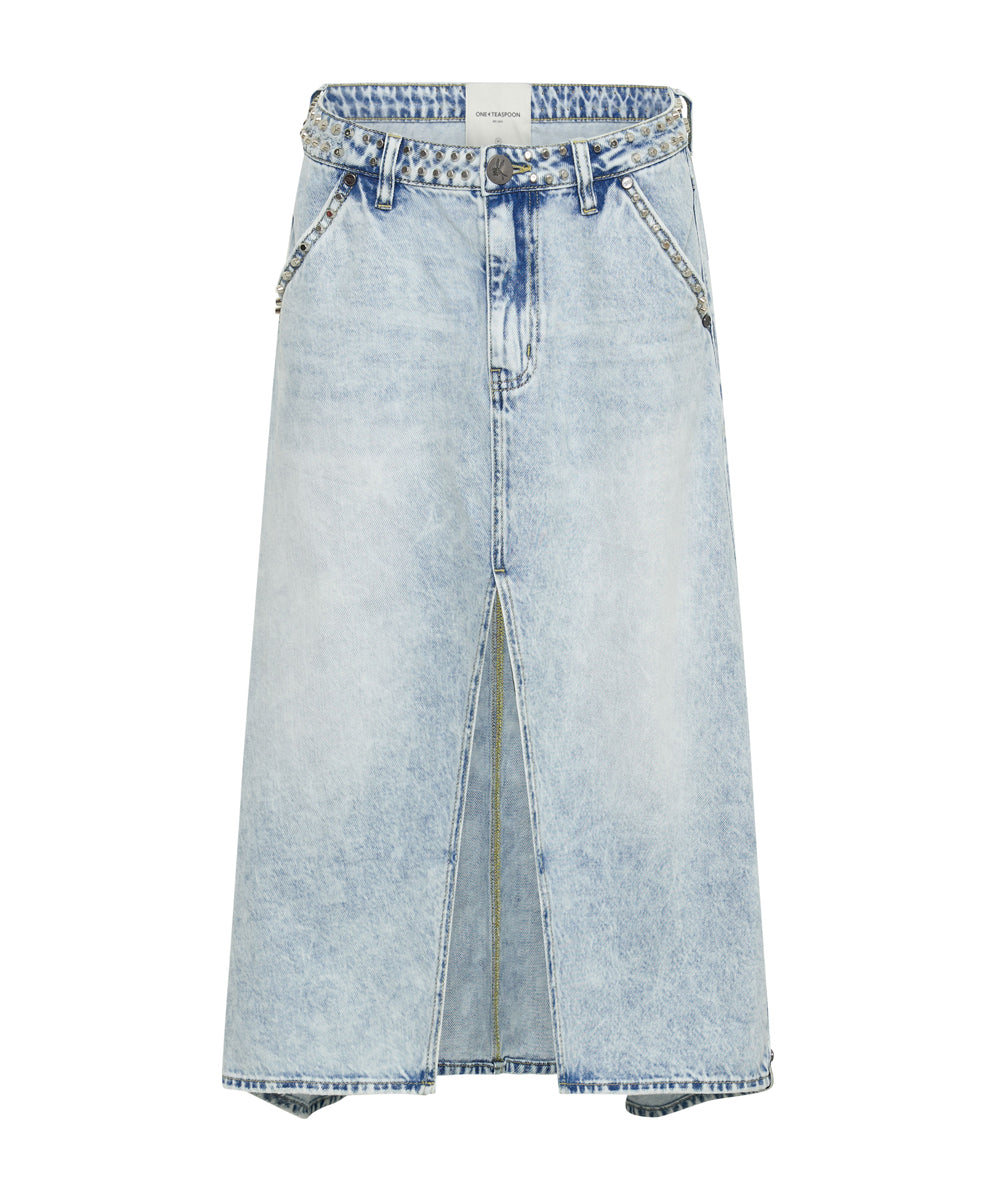 Last Stock Mrs Carter Low Waist Long Denim Skirt - Depeche Blue