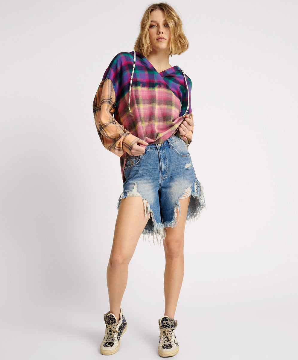 Dirty Blue Denim Frankies Low Waist Long Length Denim Shorts - Pacifica