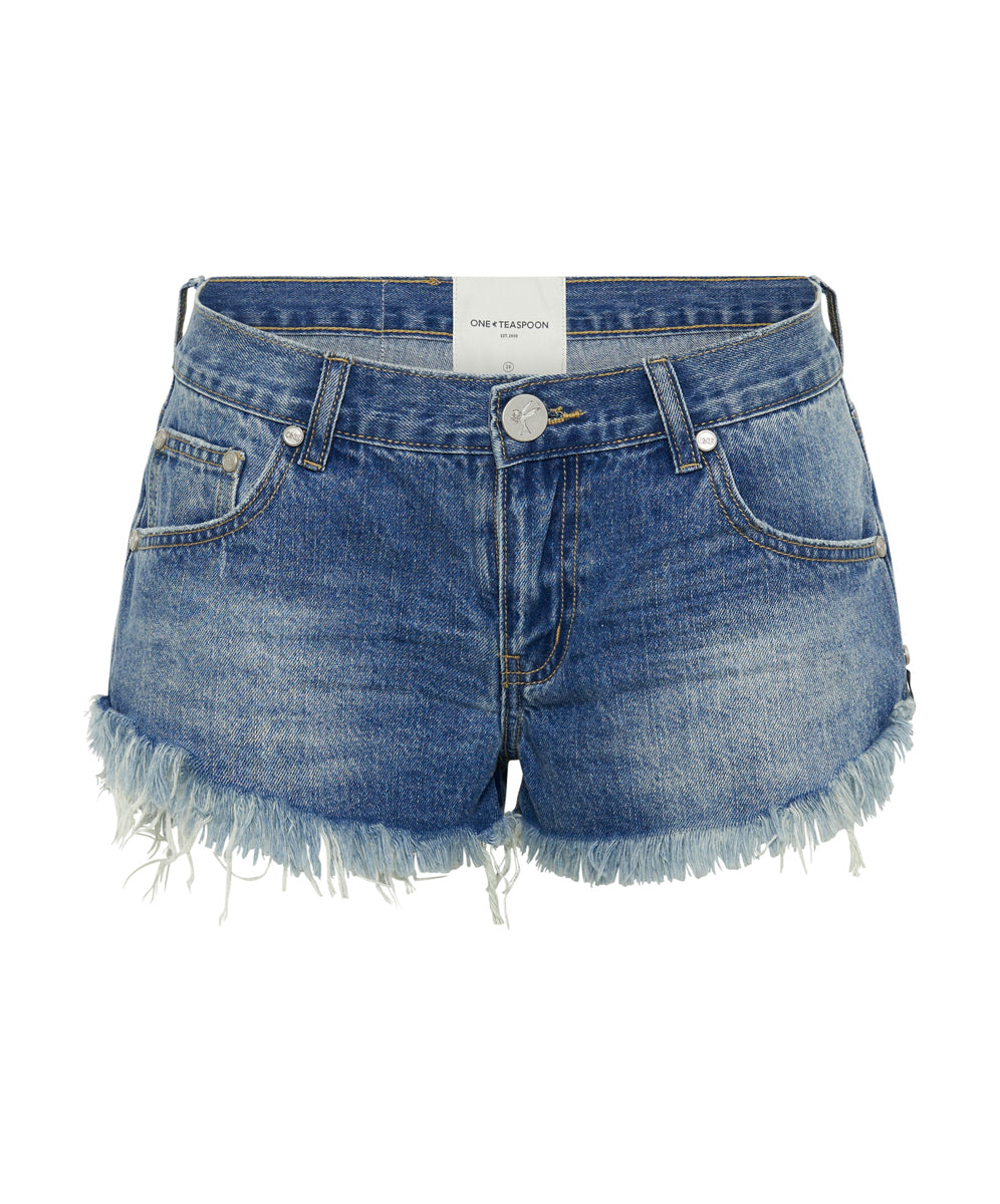 Dirty Blue Denim Dukes Low Waist Mini Denim Shorts - Pacifica