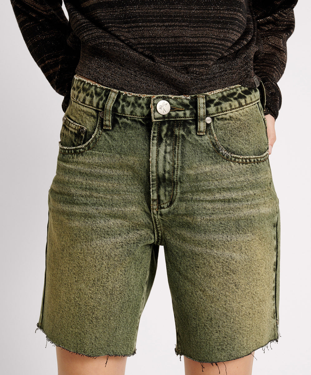 Women's Grunge Clothing BLACK KHAKI JACKSON MID WAIST WIDE LEG SHORTS