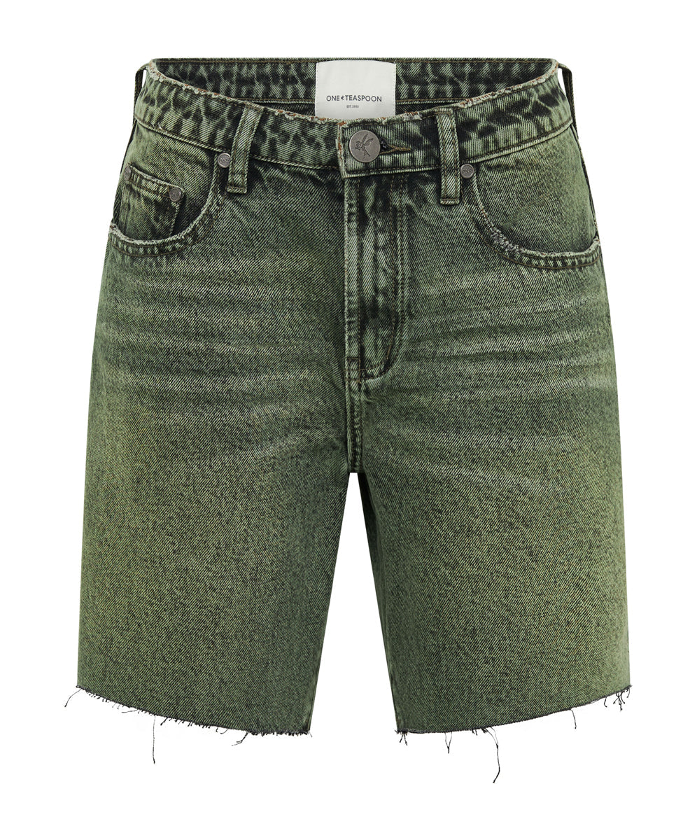 Women's Grunge Clothing BLACK KHAKI JACKSON MID WAIST WIDE LEG SHORTS