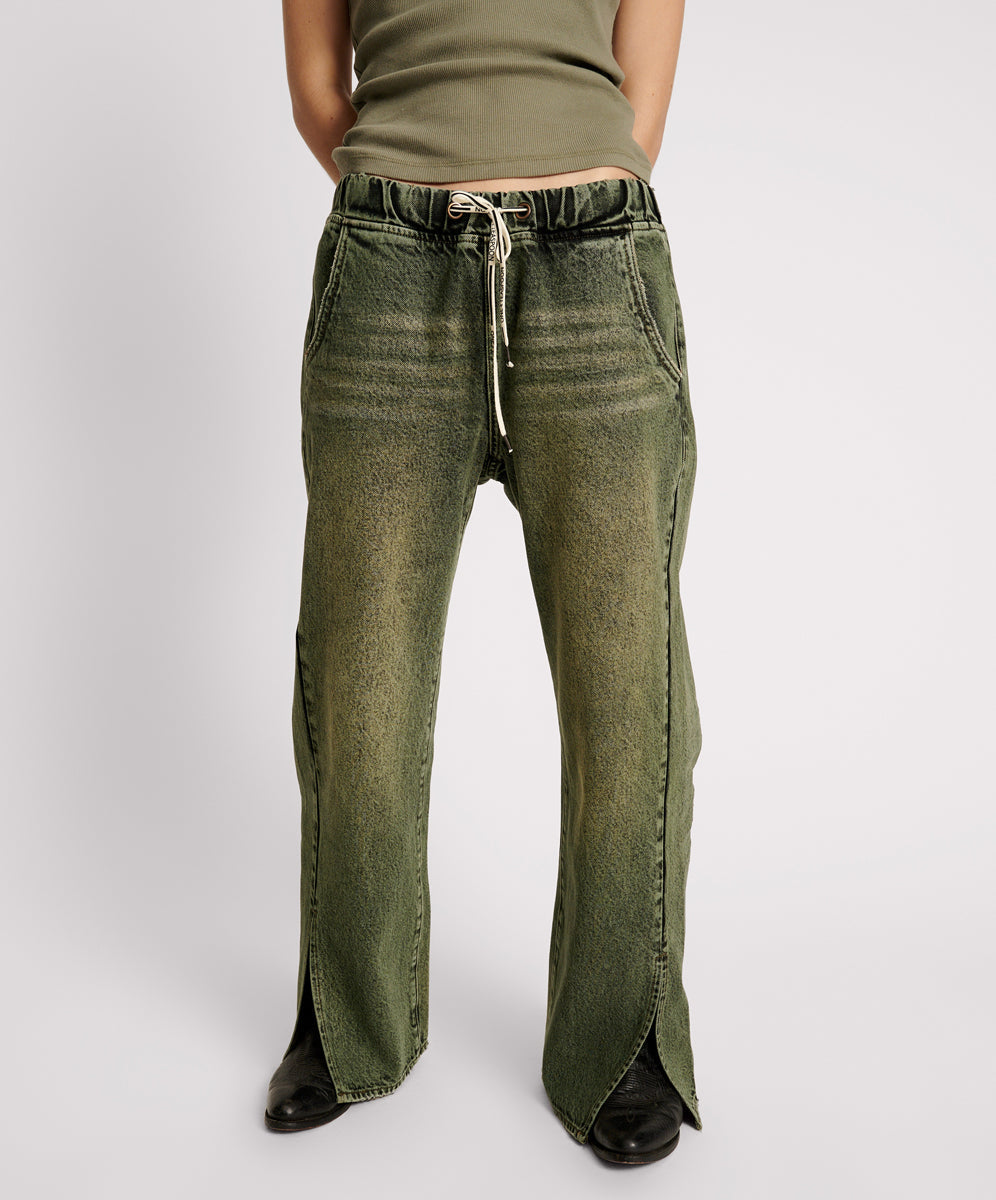 Last Stock Roadhouse Wide Leg Drawstring Denim Jeans - Black Khaki