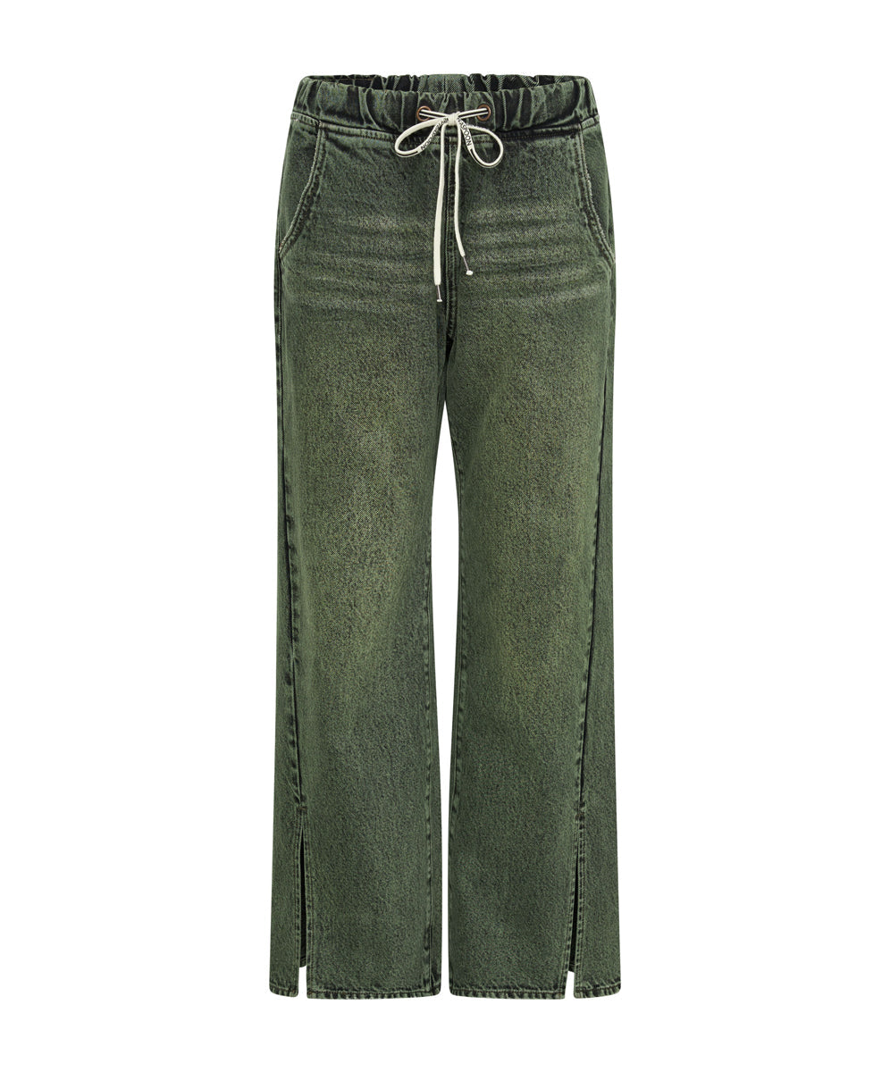 Last Stock Roadhouse Wide Leg Drawstring Denim Jeans - Black Khaki