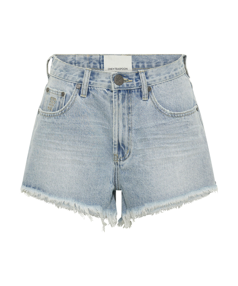 Dirty Blue Denim Truckers Mid Waist Relaxed Denim Shorts - Fleetwood