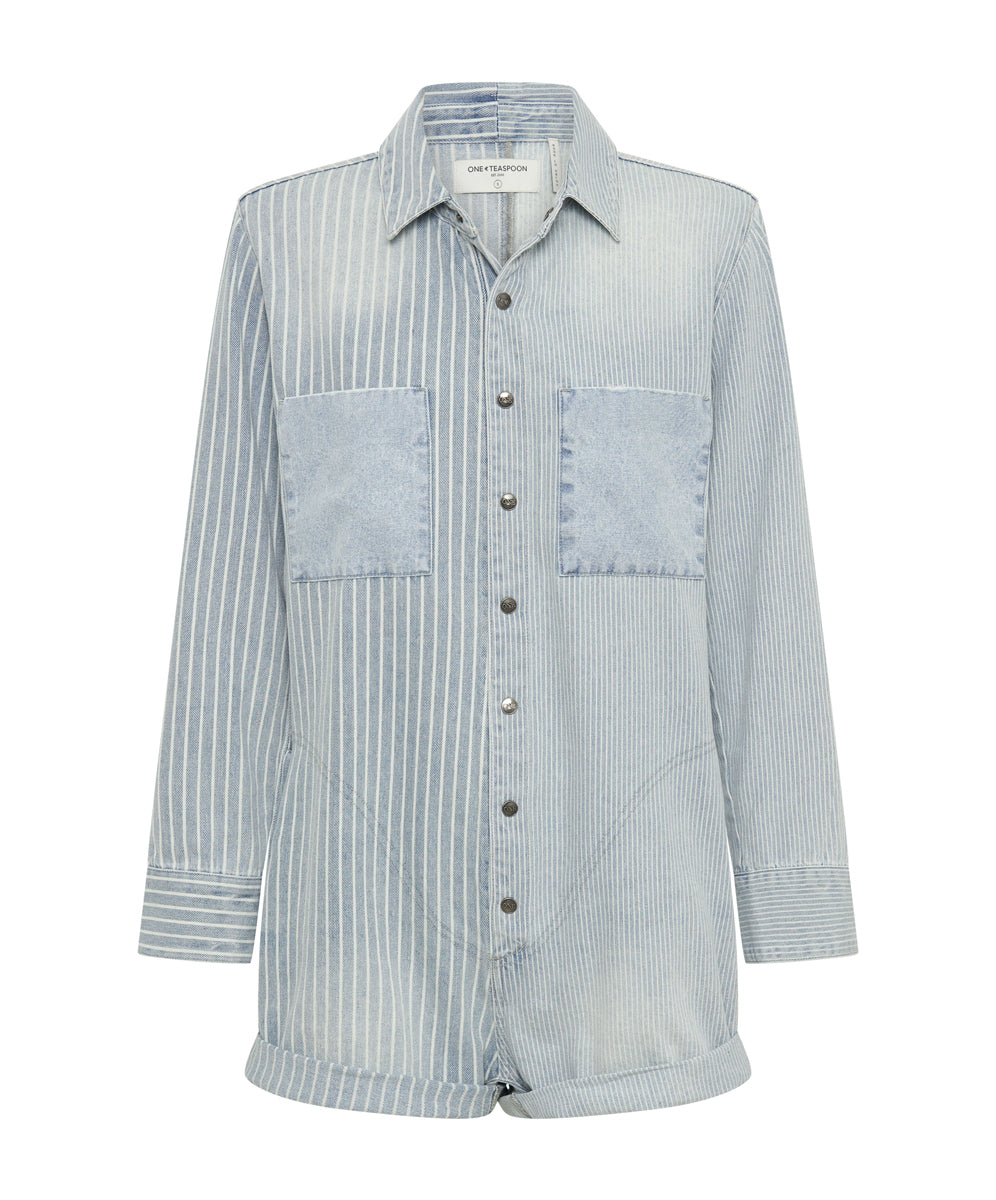 Dirty Blue Denim Prophecy Jumpsuit - Painters Stripe