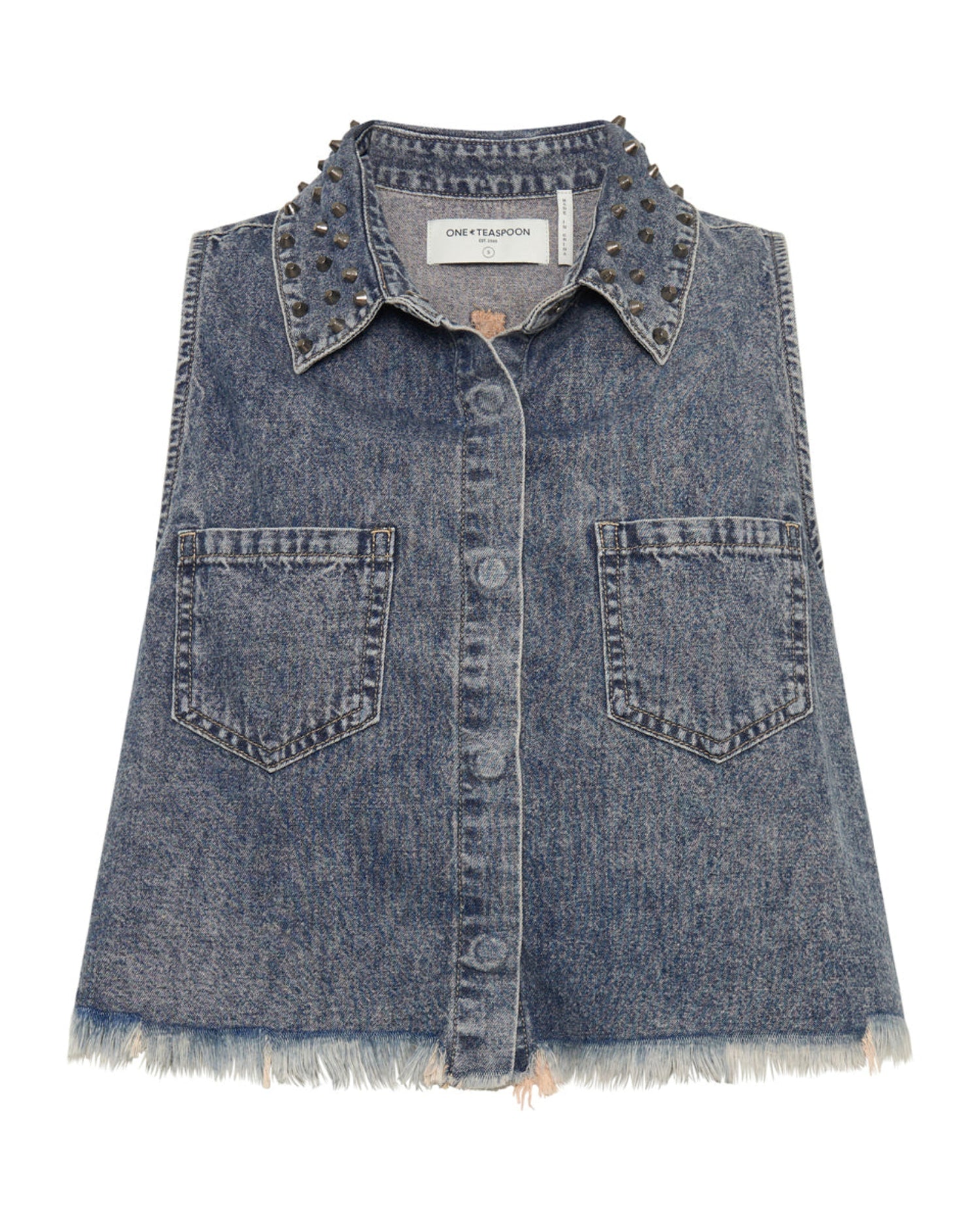 Women's Grunge Clothing Braxton Studded Denim Top - Dirty Blue
