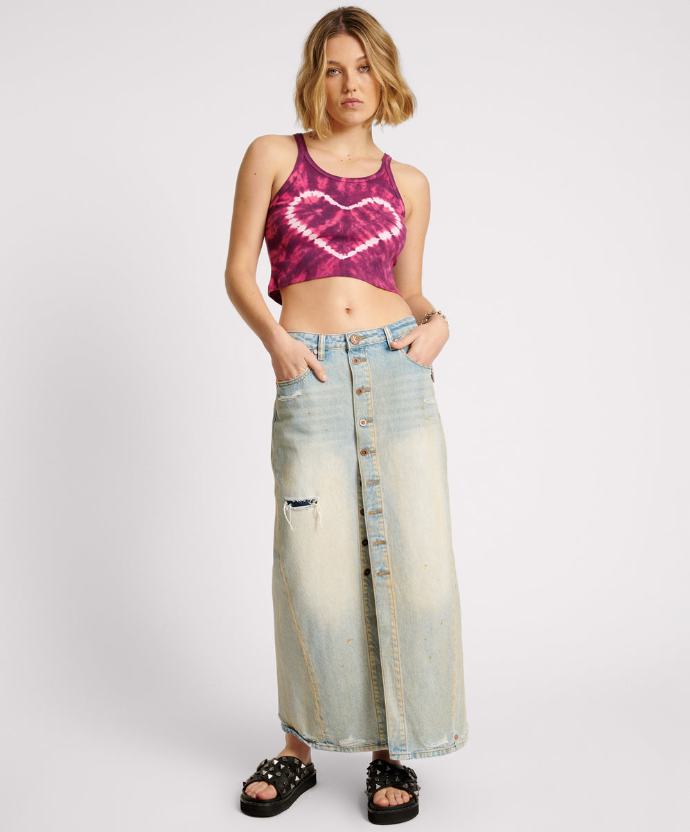 Last Stock Patsy Low Waist Longline Maxi Denim Skirt - Dirty Kansas