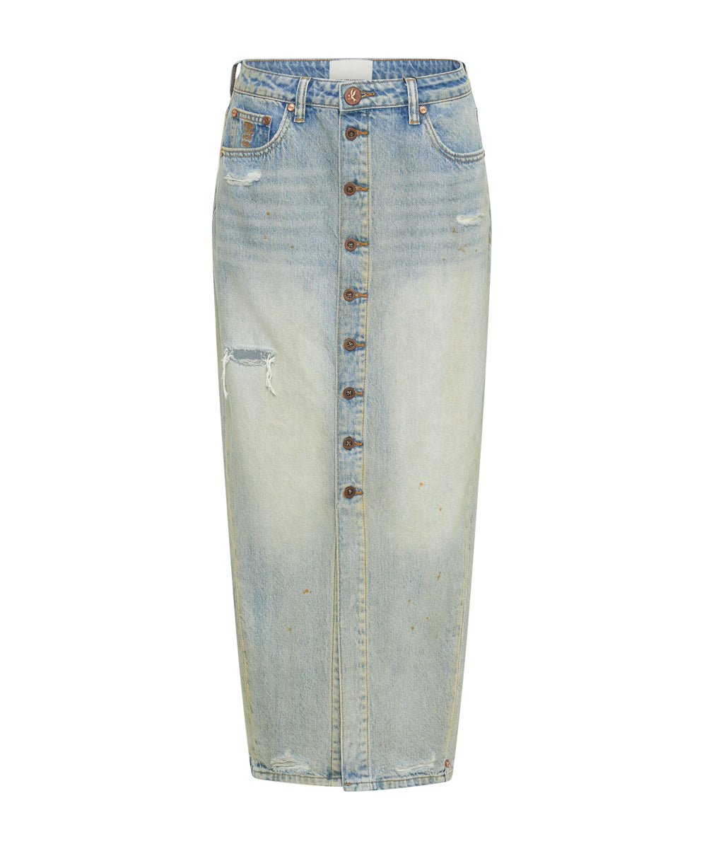 Last Stock Patsy Low Waist Longline Maxi Denim Skirt - Dirty Kansas