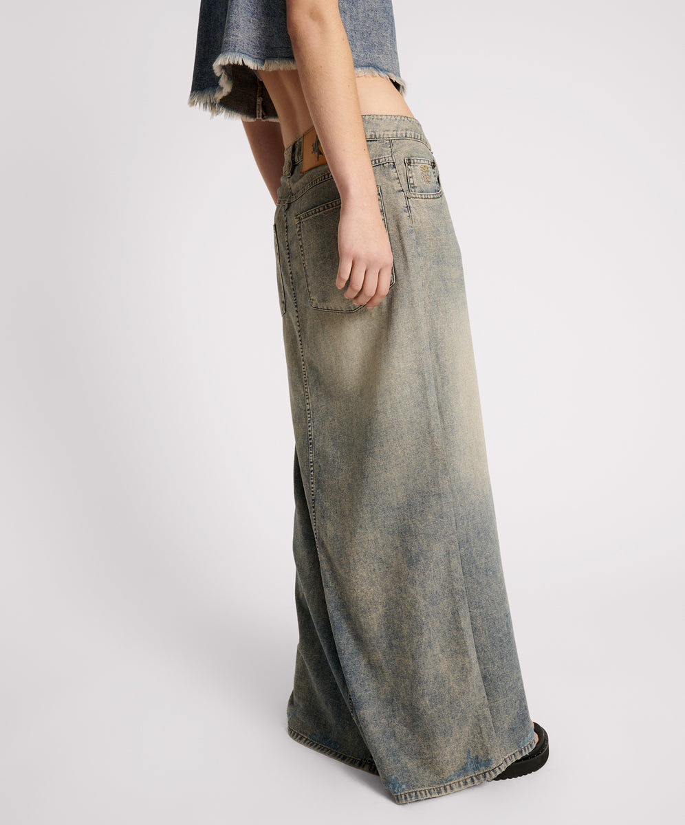 Last Stock Denim Low Waist Column Skirt - Dirty Blue