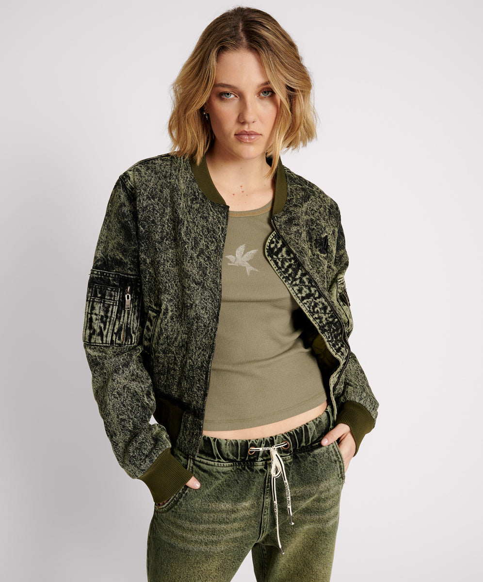 Full Price Denim Bomber Jacket - Black Khaki