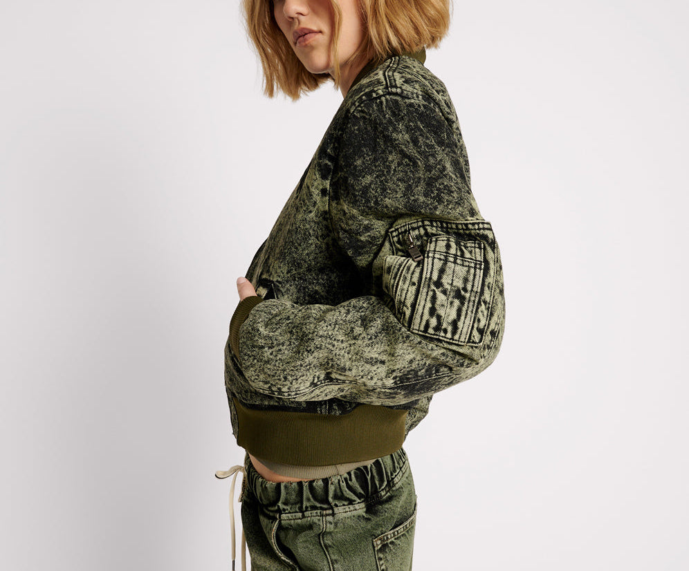 Denim Bomber Jacket - Black Khaki