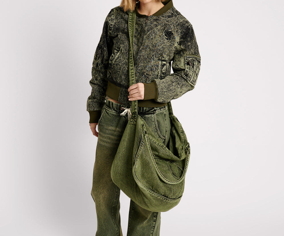 Denim Bomber Jacket - Black Khaki