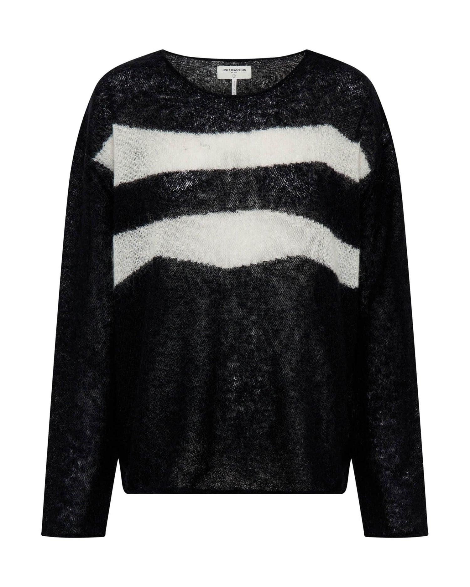 Last Stock Vivianne Wide Neck Stripe Mohair Sweater - Black White