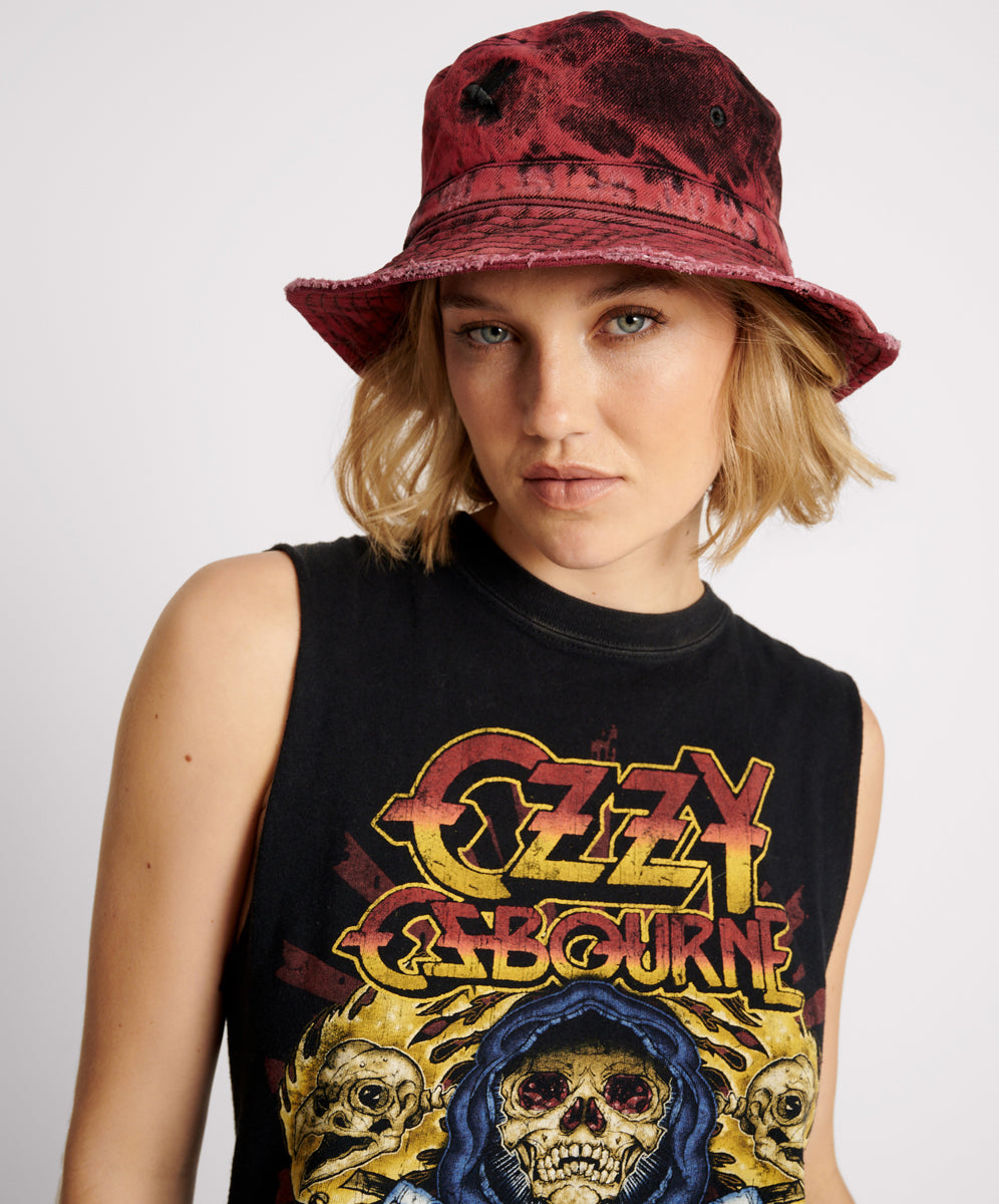 Women's Grunge Clothing Denim Bucket Hat - Black Heart