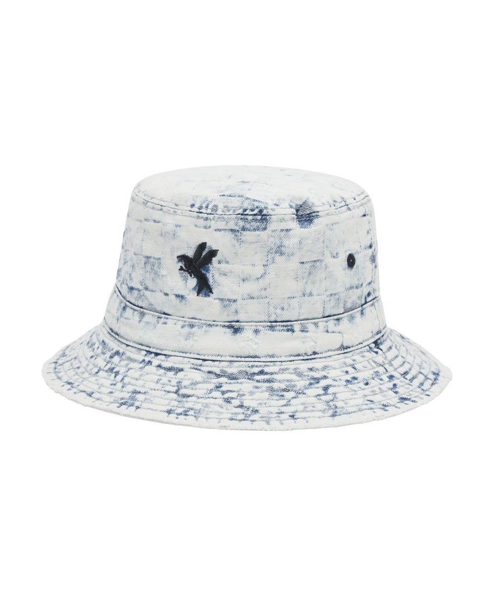 Women's Grunge Clothing Denim Bucket Hat - Acid Check Print