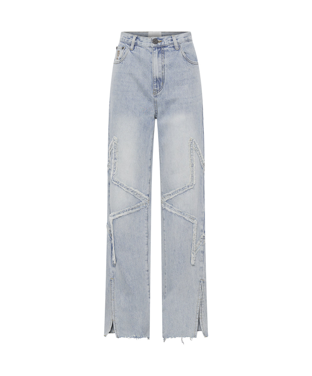 Dirty Blue Denim Billie Low Slung Straight Leg Mid Waist Denim Jeans - Diamonde