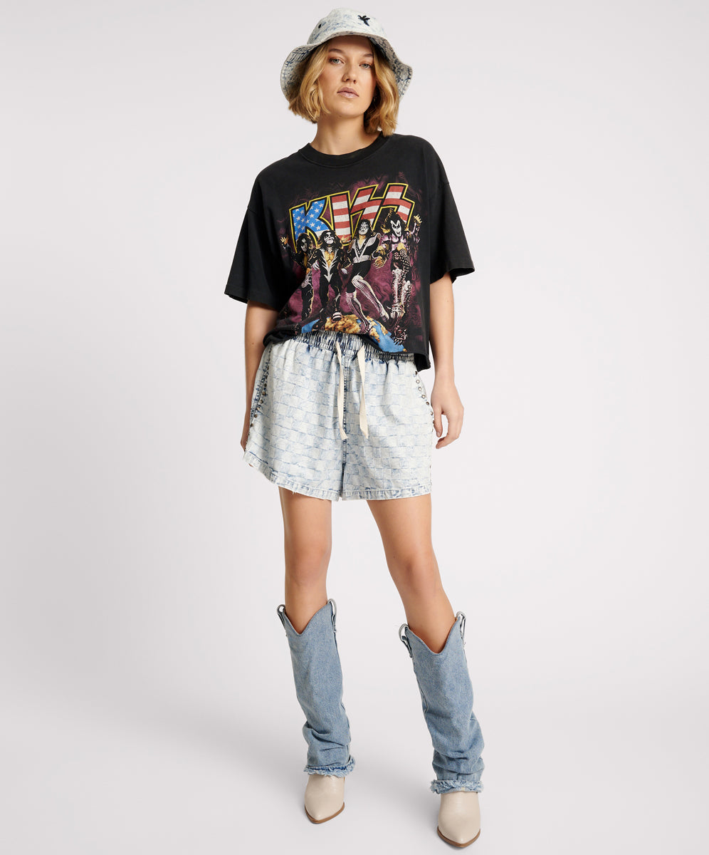 Dirty Blue Denim Boxer Low Waist Denim Shorts - Acid Check