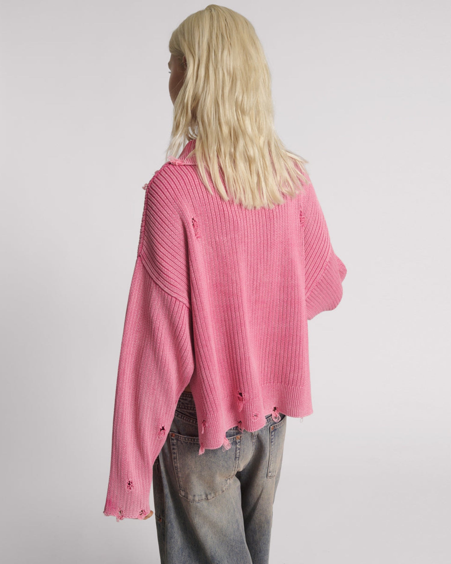 Last Stock Rib College Pullover Sweater - Pink