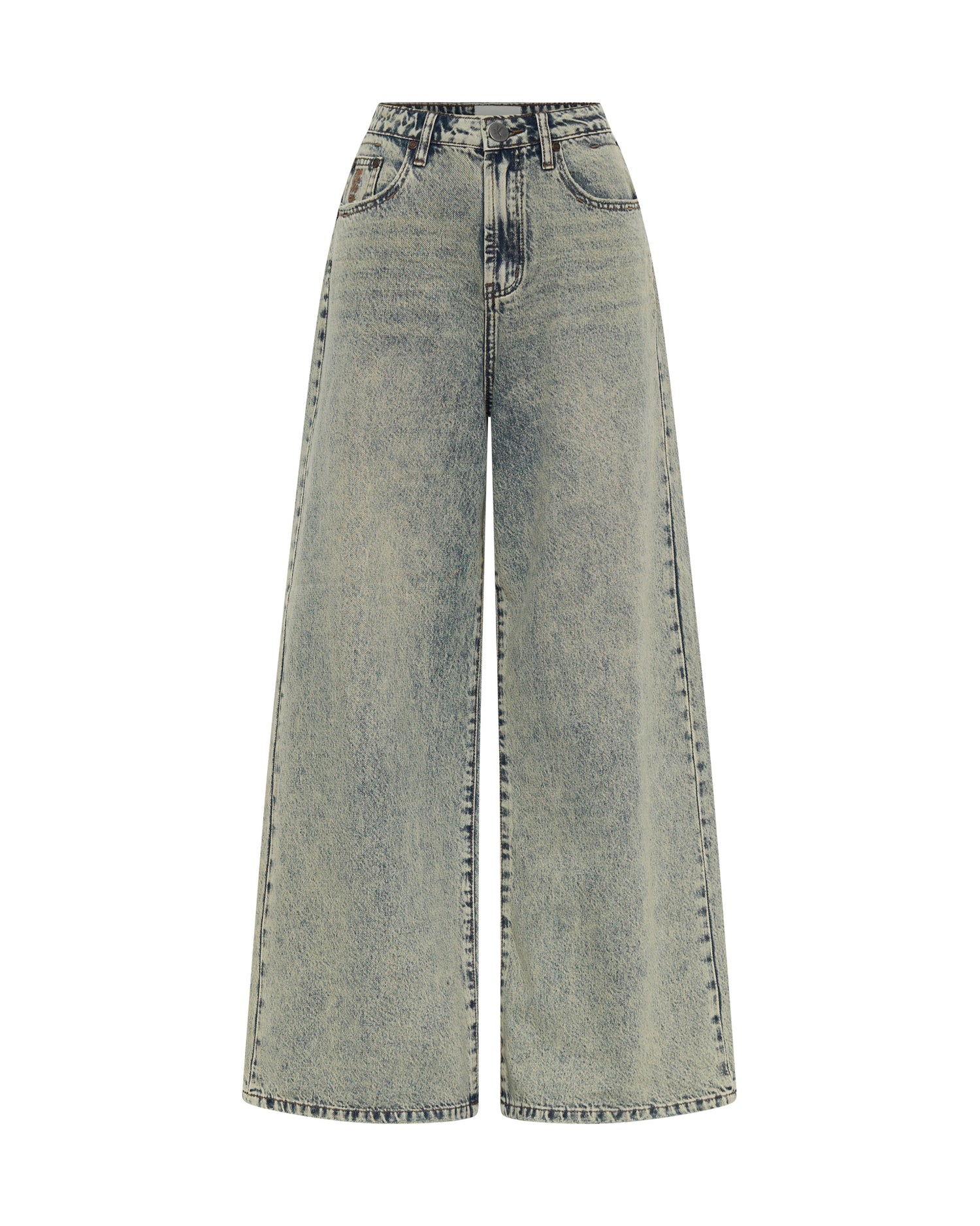Dirty Blue Denim Love Machines Mid Waist Super Wide Leg Denim Jeans - Blue Dust
