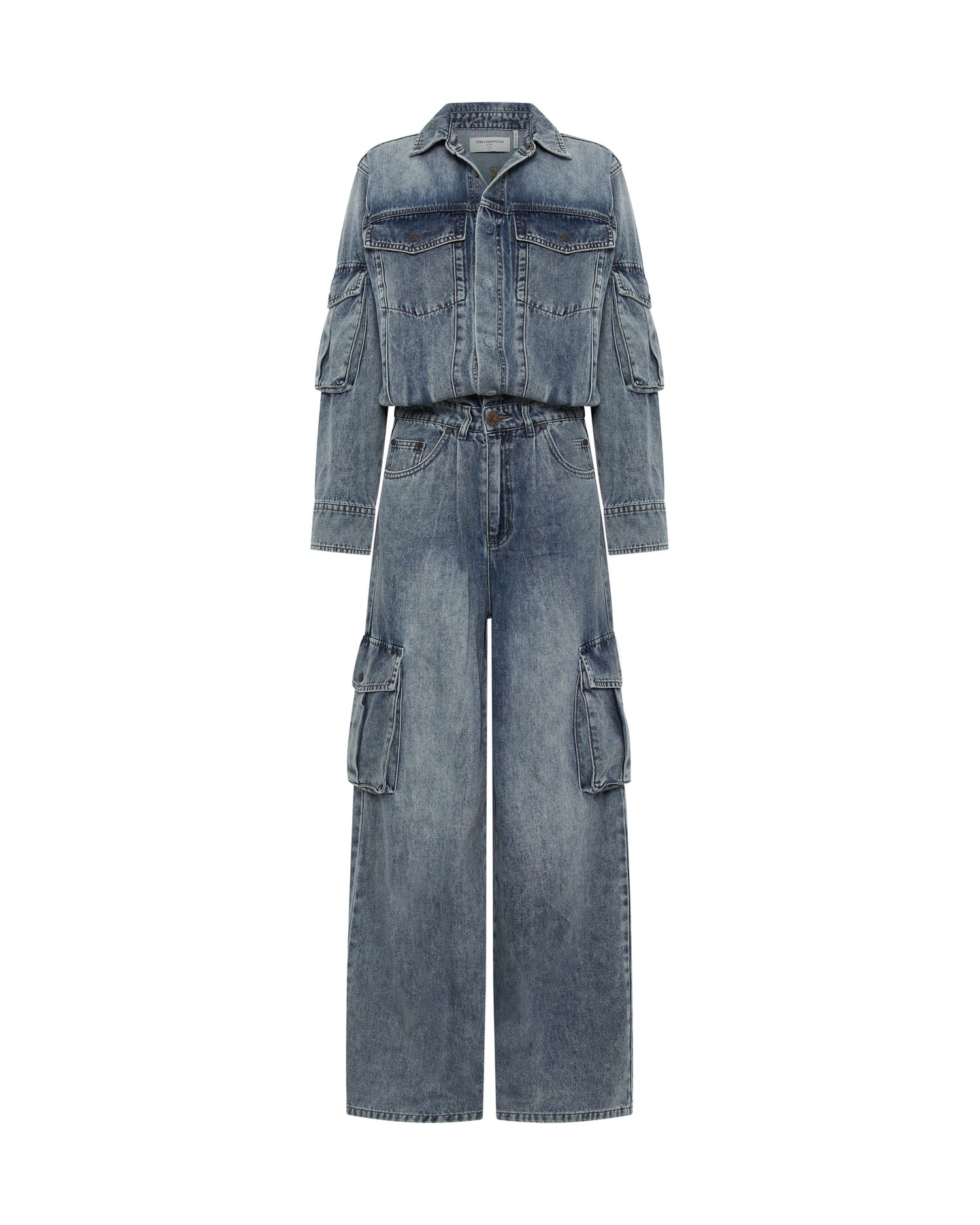 30% Off Select Jumpsuits Cargo Trucker Denim Overalls - Blue Blossom