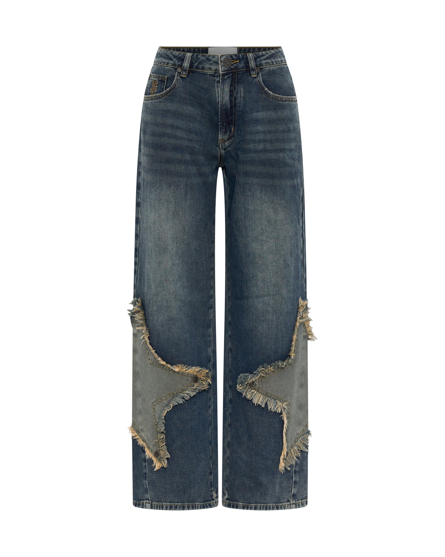 Dirty Blue Denim Jackson Mid Waist Wide Leg Denim Jeans - Memphis Star