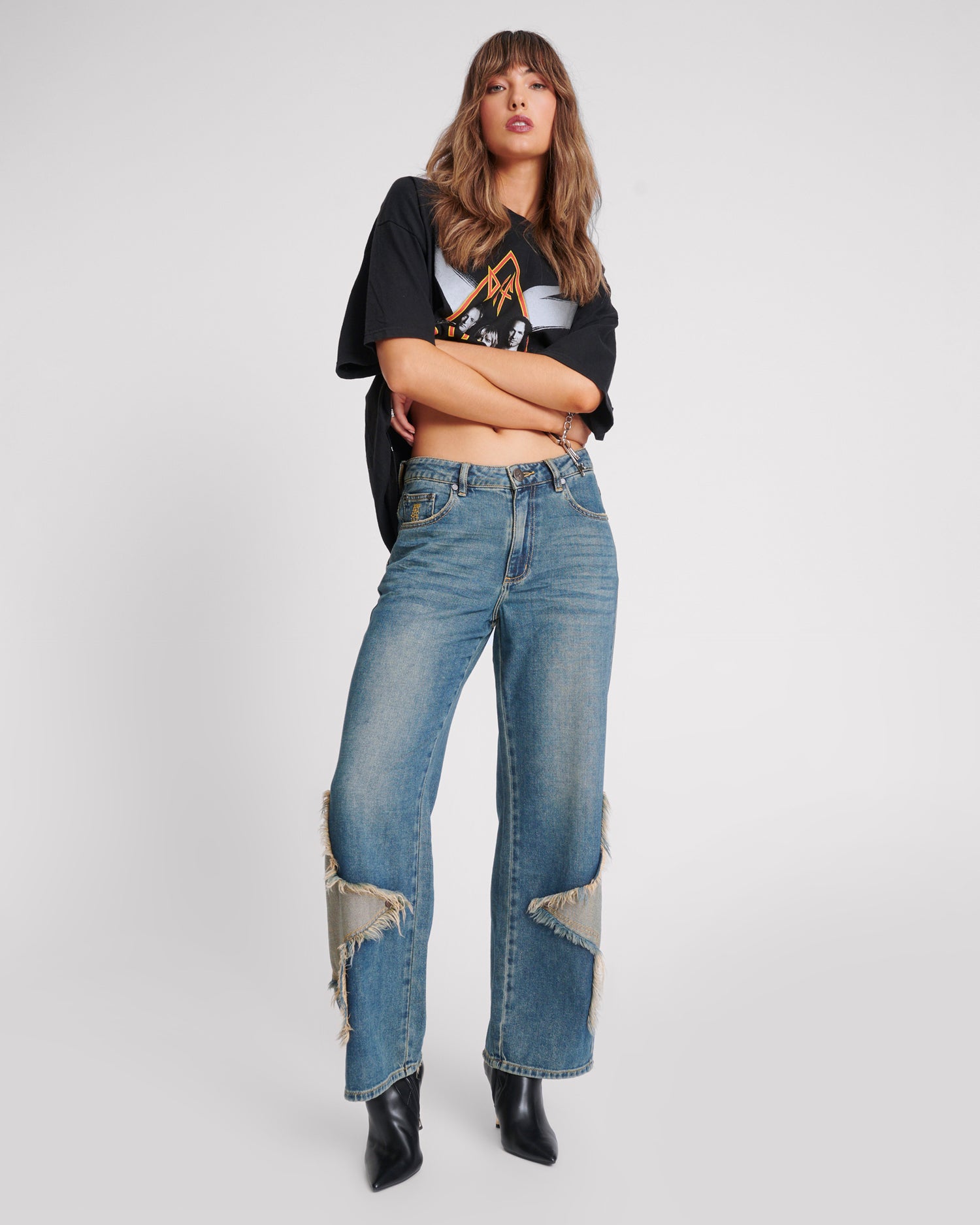 Dirty Blue Denim Jackson Mid Waist Wide Leg Denim Jeans - Memphis Star