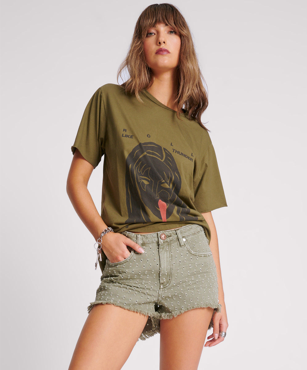 Khaki Edit Bonitas High Waist Denim Shorts - Super Khaki