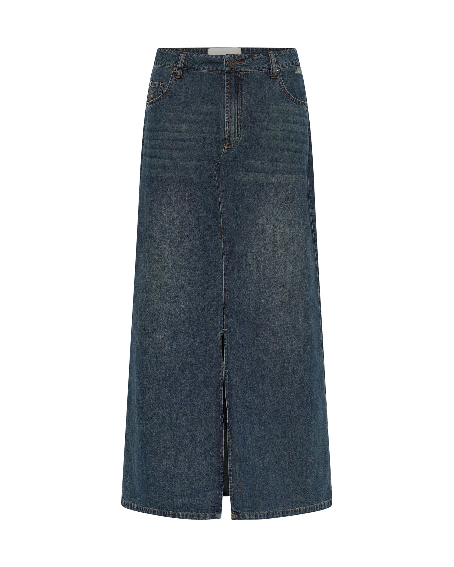 Last Stock Denim Low Waist Column Skirt - Used Blue