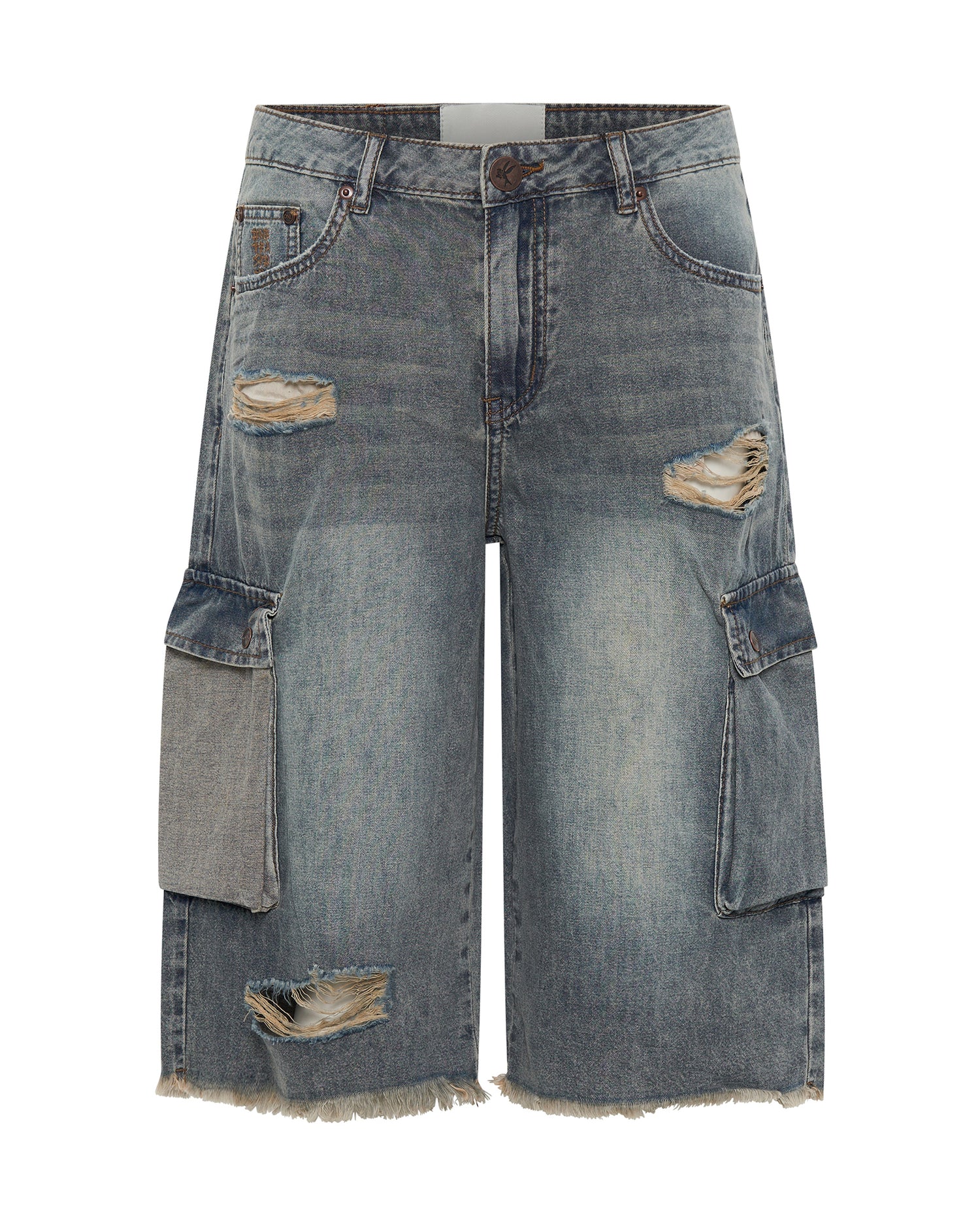 Last Stock Skater Girl Low Waist Super Long Leg Shorts - Dirty Blue