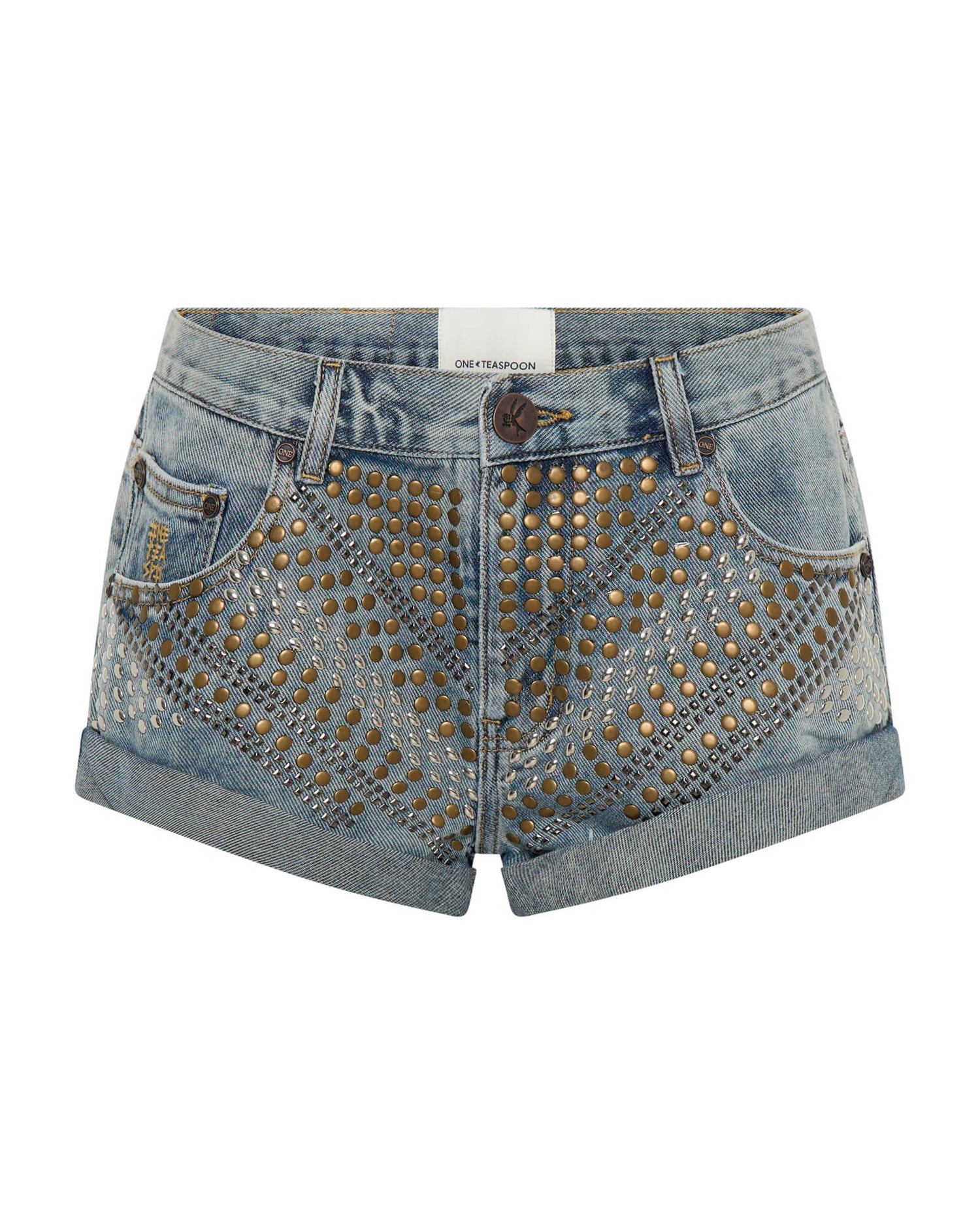 Bandits Low Waist Embellished Denim Shorts - Dusty Road Blue