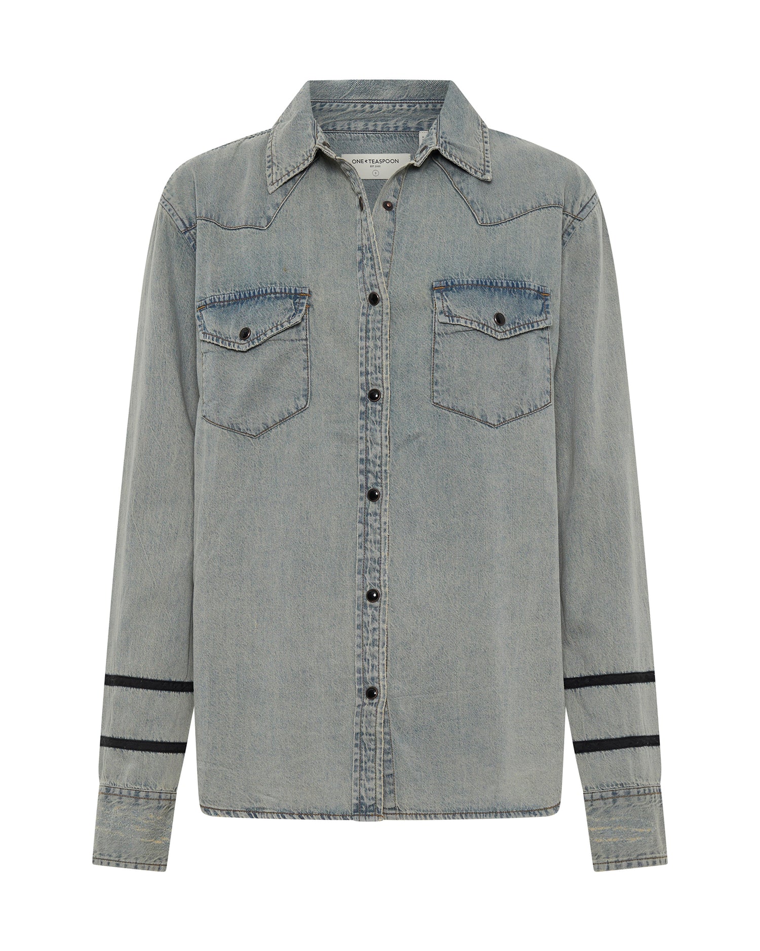 Dirty Blue Denim Western Denim Shirt - Old Blue