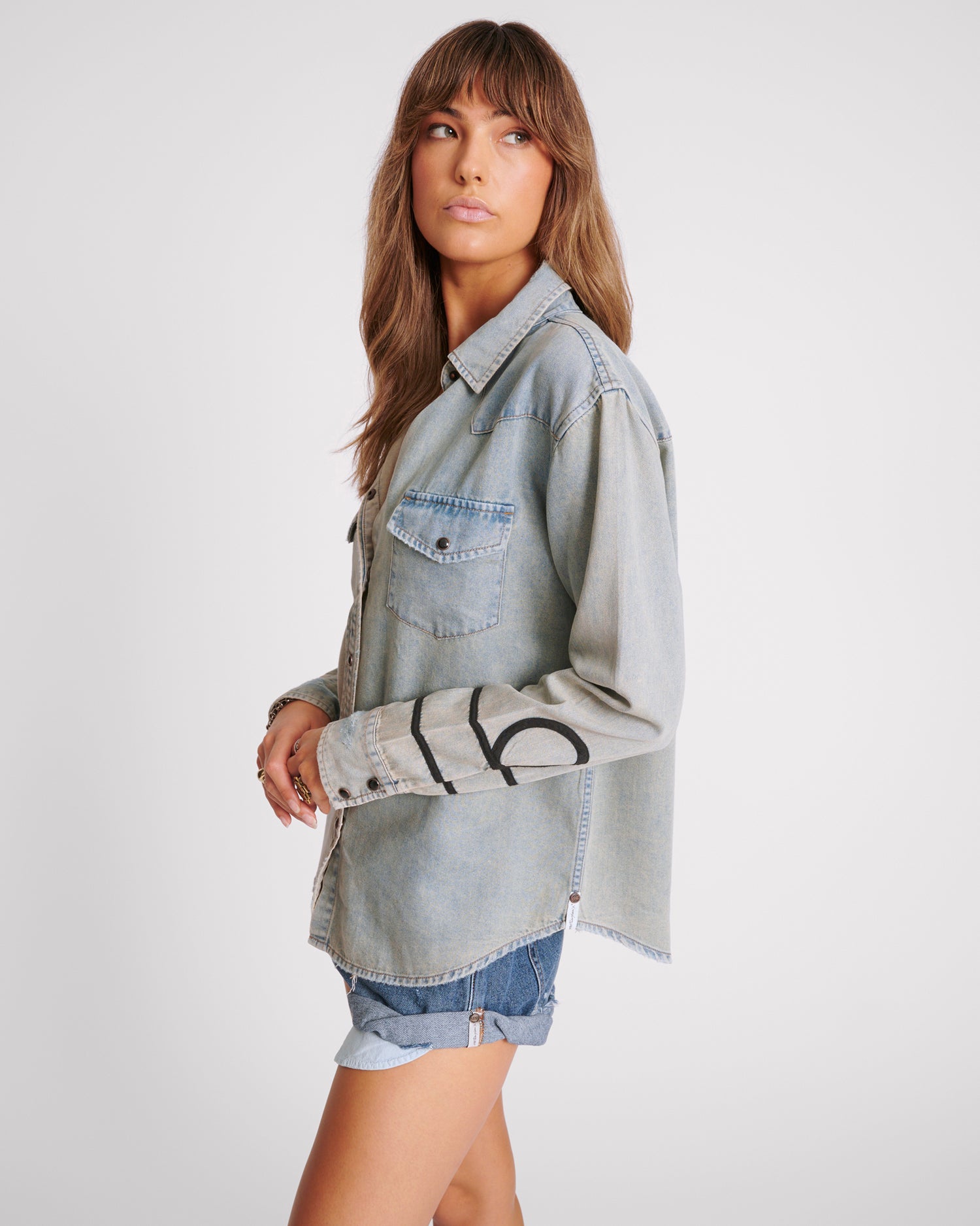 Dirty Blue Denim Western Denim Shirt - Old Blue