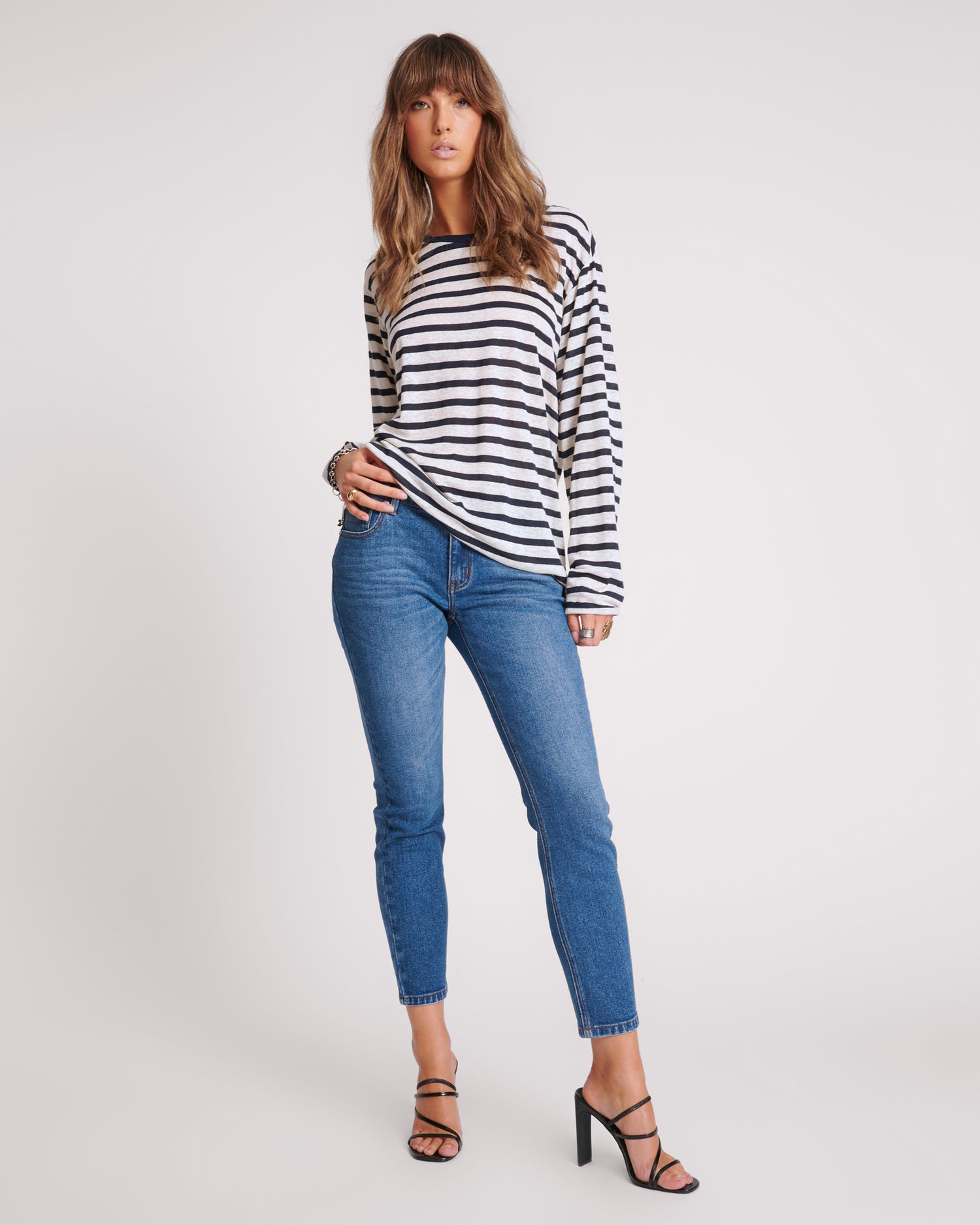 Last Stock Stixx Low Waist Slim Straight Leg Denim Jeans - Washed Blue