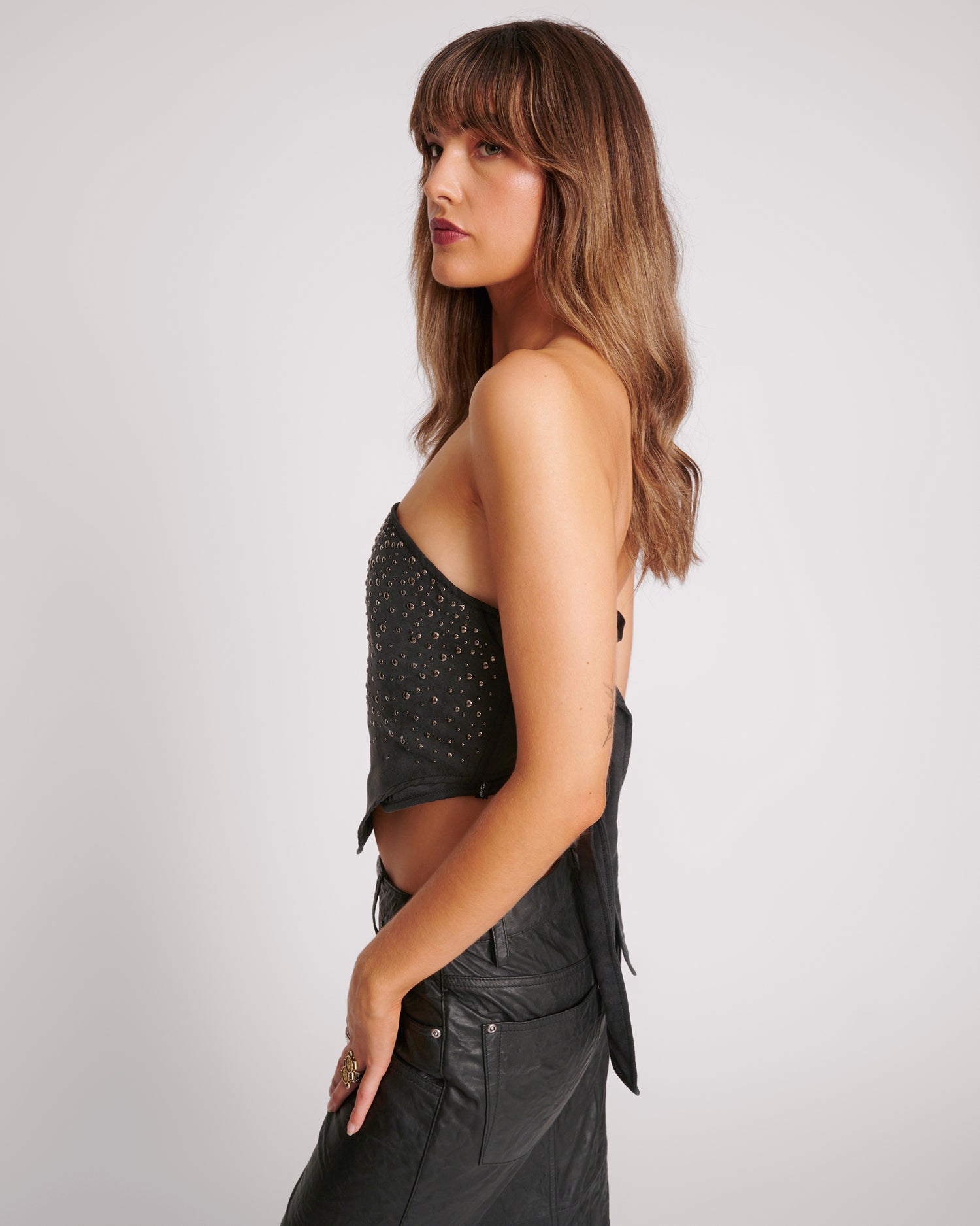 Last Stock Studded Scarf Bustier Top - Black