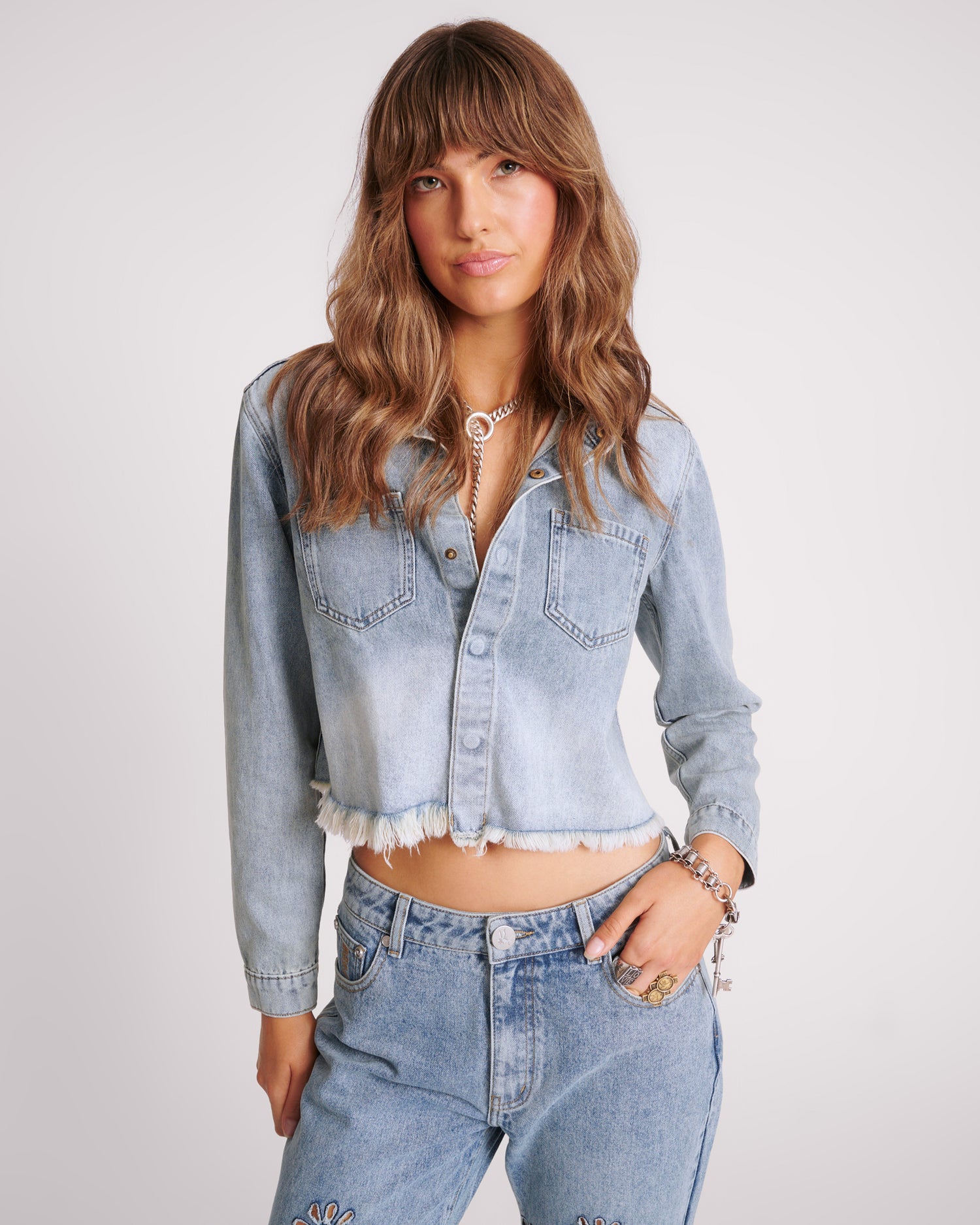 Dirty Blue Denim Braxton Long Sleeve Denim Top - Blue Blossom