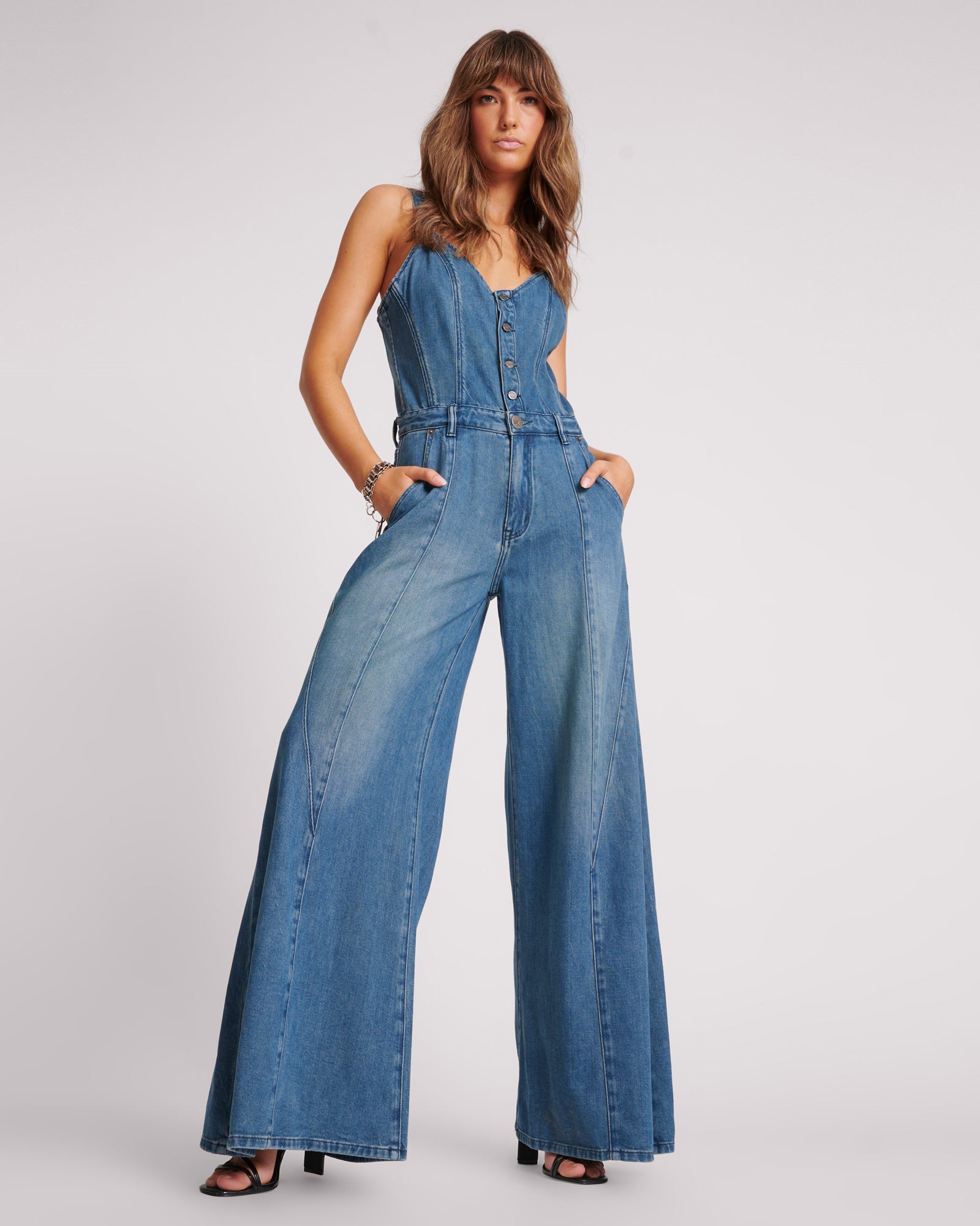 Jumpsuit Outfit Denim Romper Forever 21 Freida Fit N Flare Denim