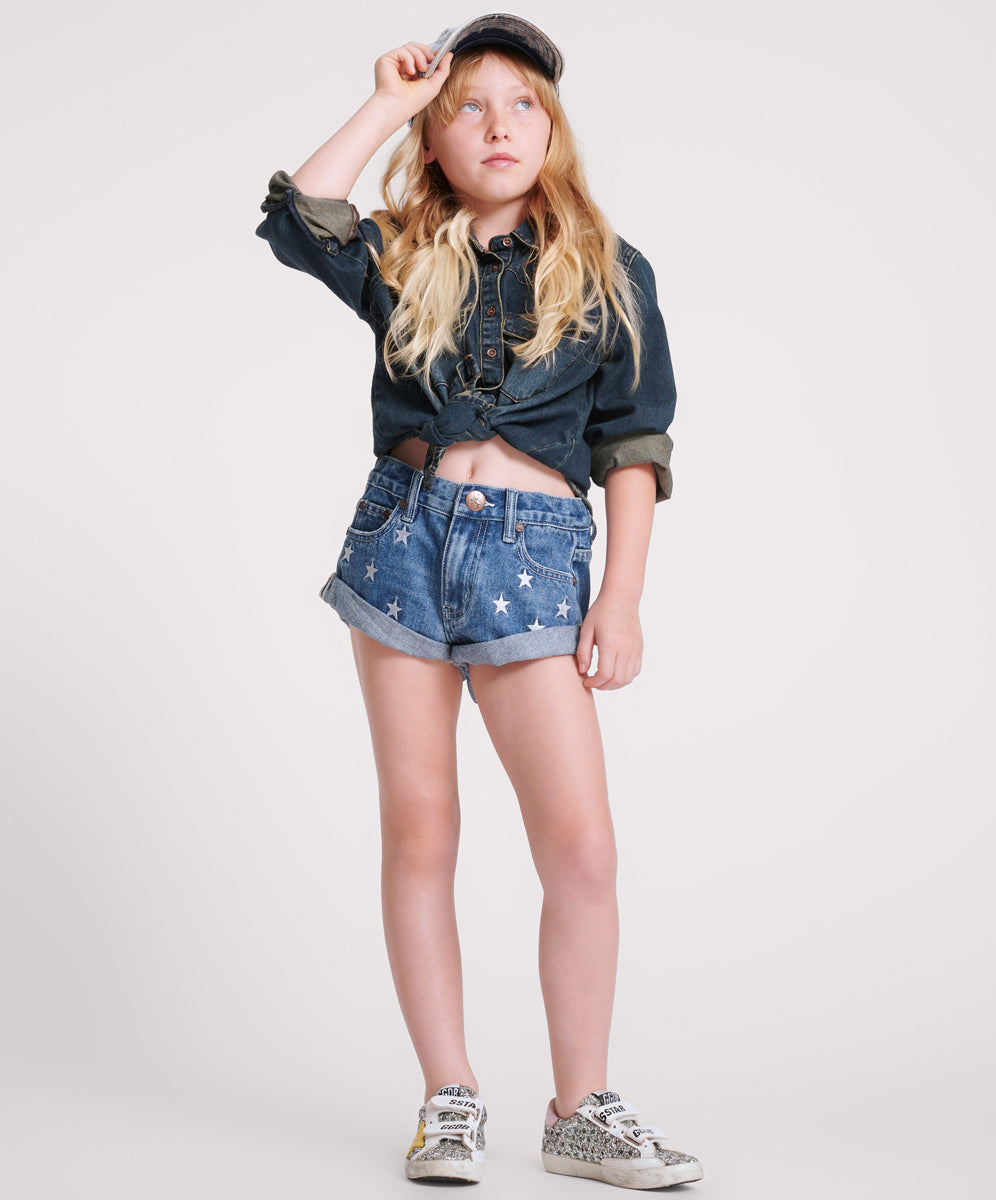 Dirty Blue Denim Kids Bandits Low Waist Denim Shorts - Pacifica Blue