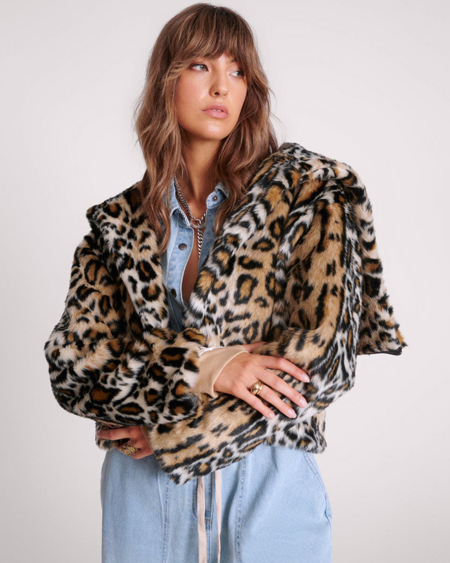 Full Price Faux Fur Leopard Split Hood Jacket - Animal