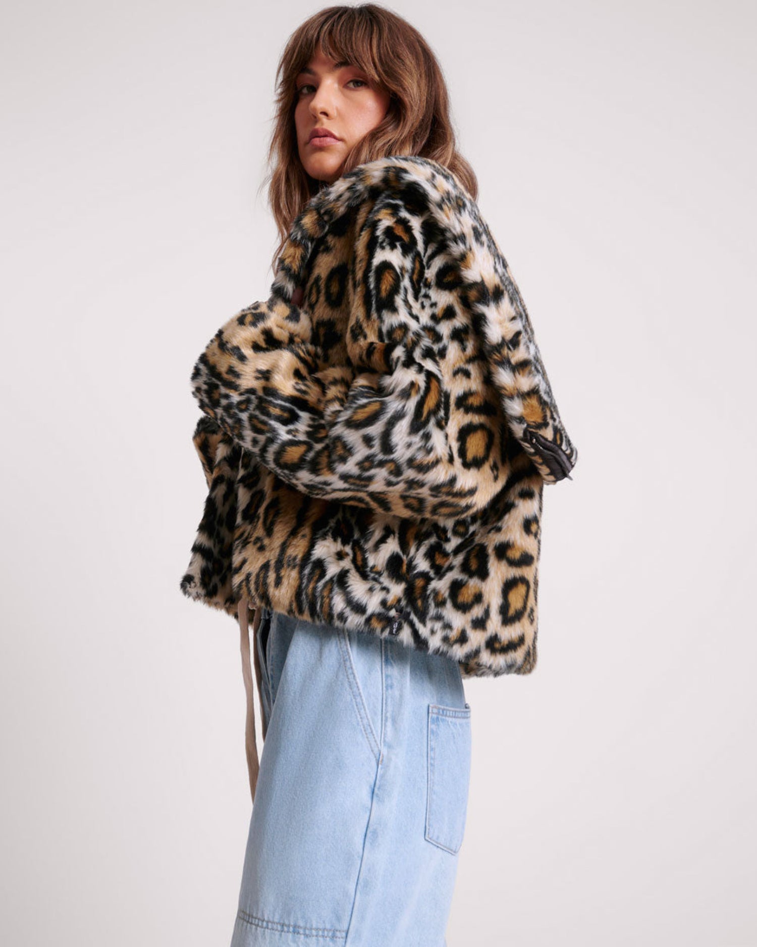 Full Price Faux Fur Leopard Split Hood Jacket - Animal