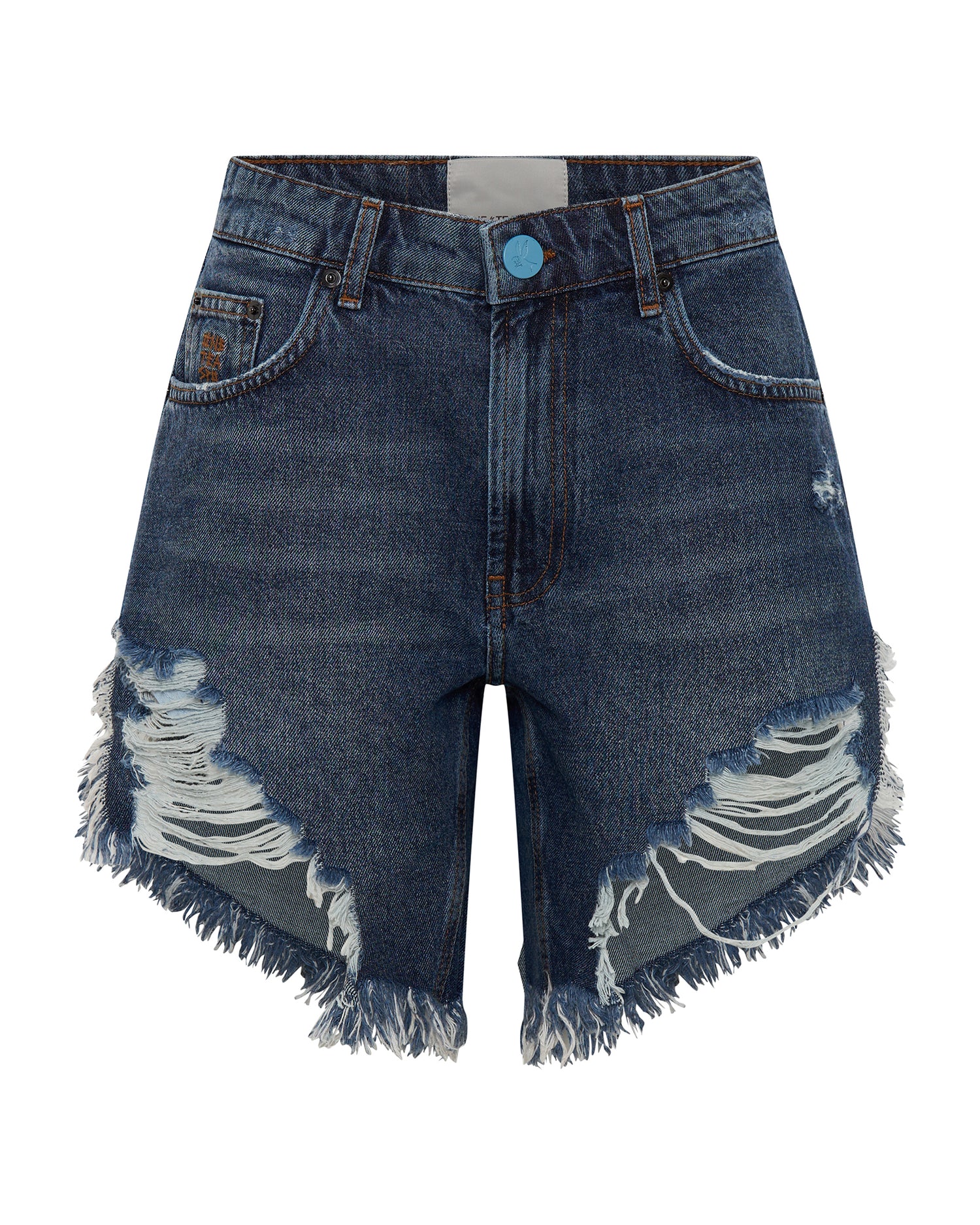 Dirty Blue Denim Frankies High Waist Long Length Denim Shorts - Blue Thunder