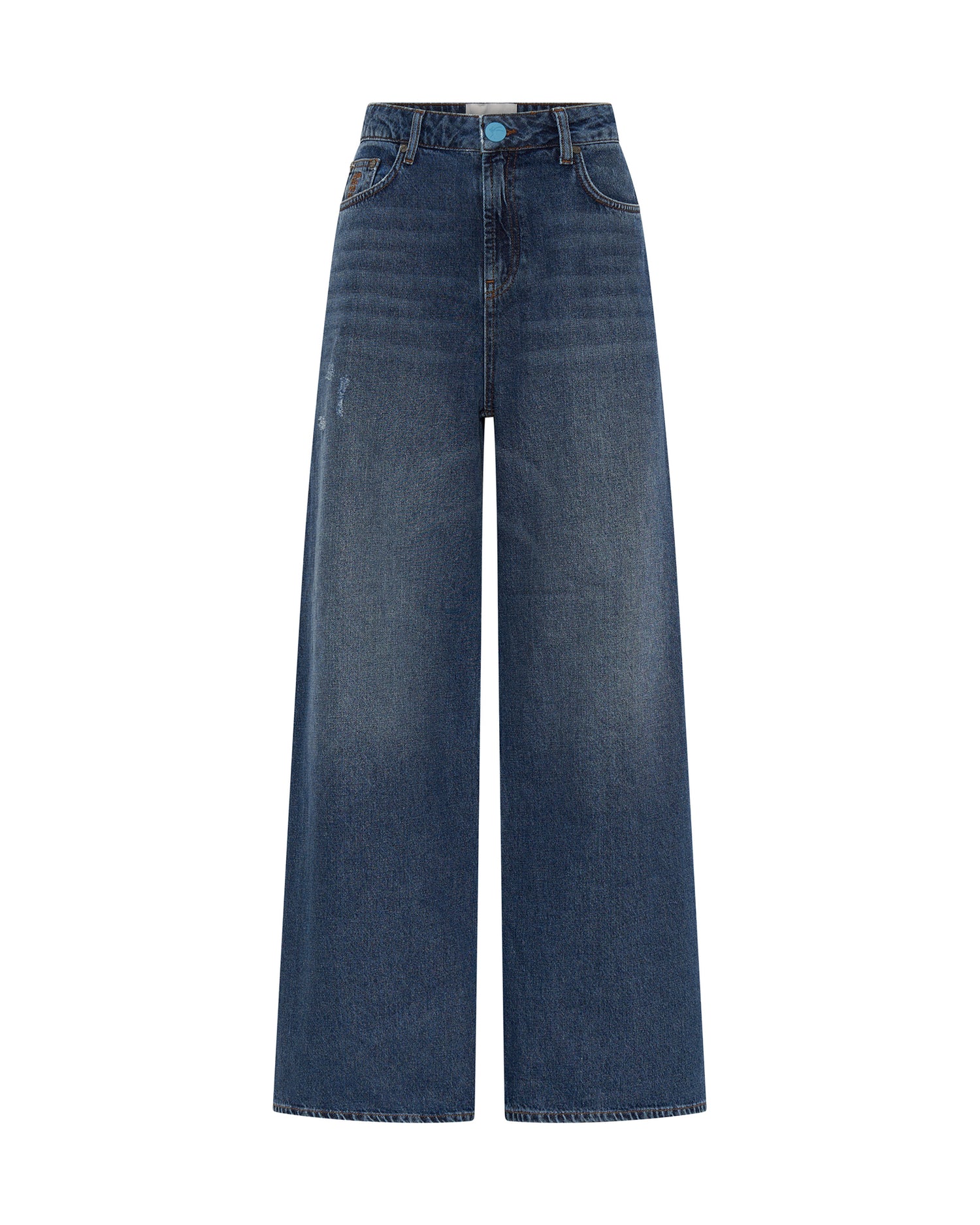 Dirty Blue Denim Love Machines Mid Waist Super Wide Leg Denim Jeans - Blue Thunder