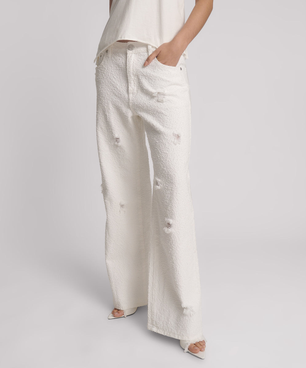 Women's Wide Leg Denim Jeans Jackson Mid Waist Wide Leg Denim Jeans - Textured White