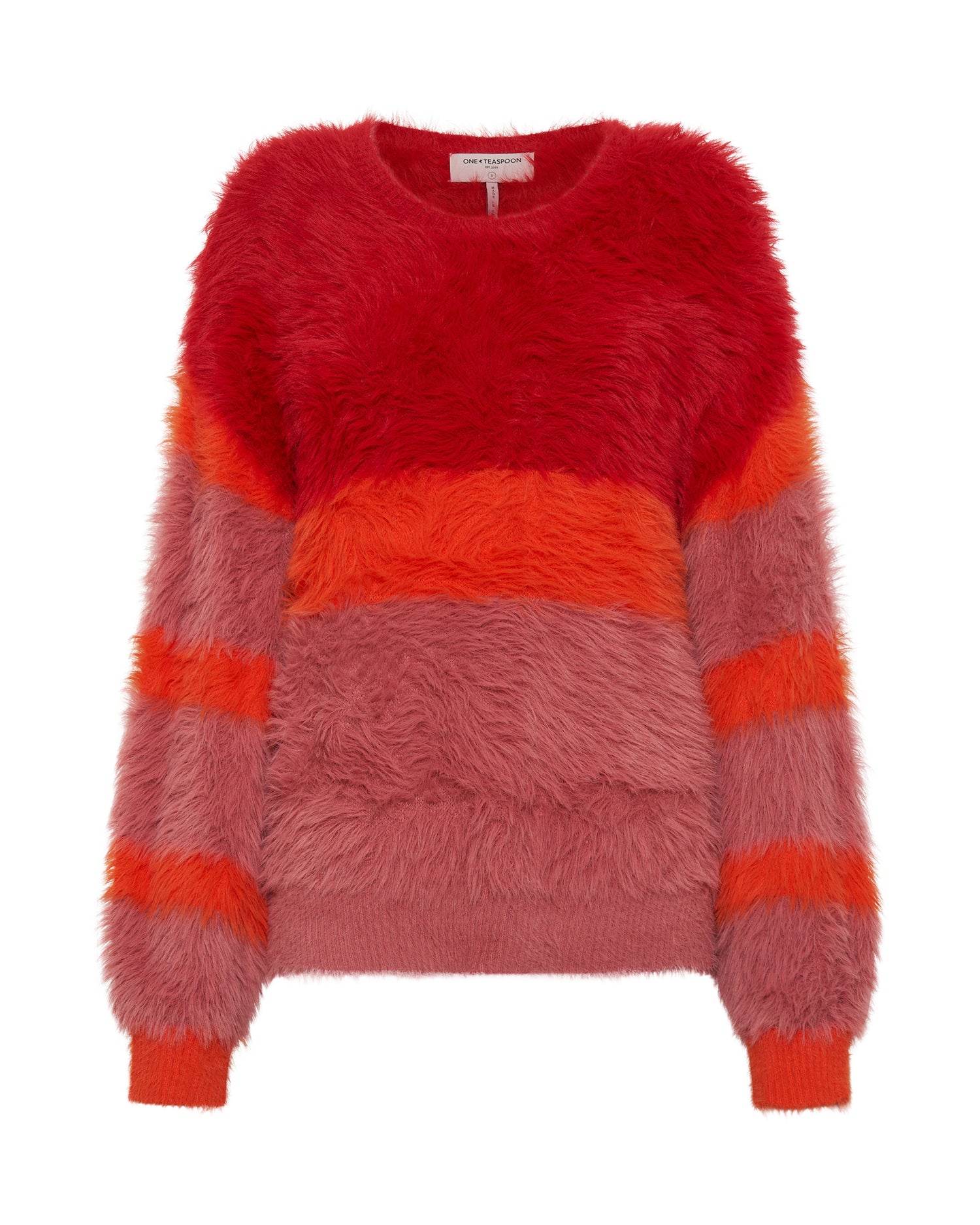 Women's Outerwear Fluffy Colour Block Sweater - Sunset
