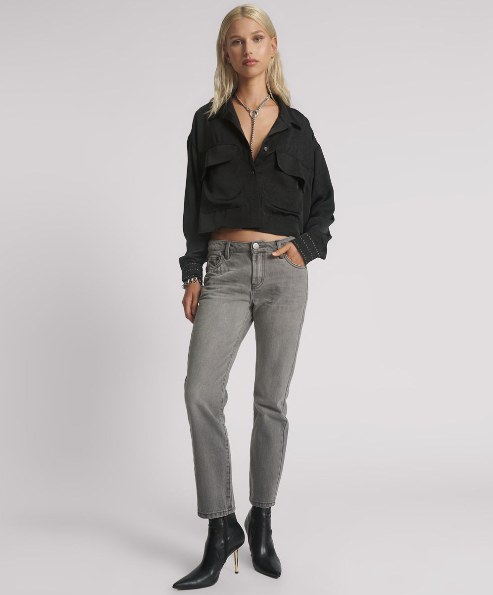 Last Stock Stixx Low Waist Slim Straight Leg Denim Jeans - Dove Grey